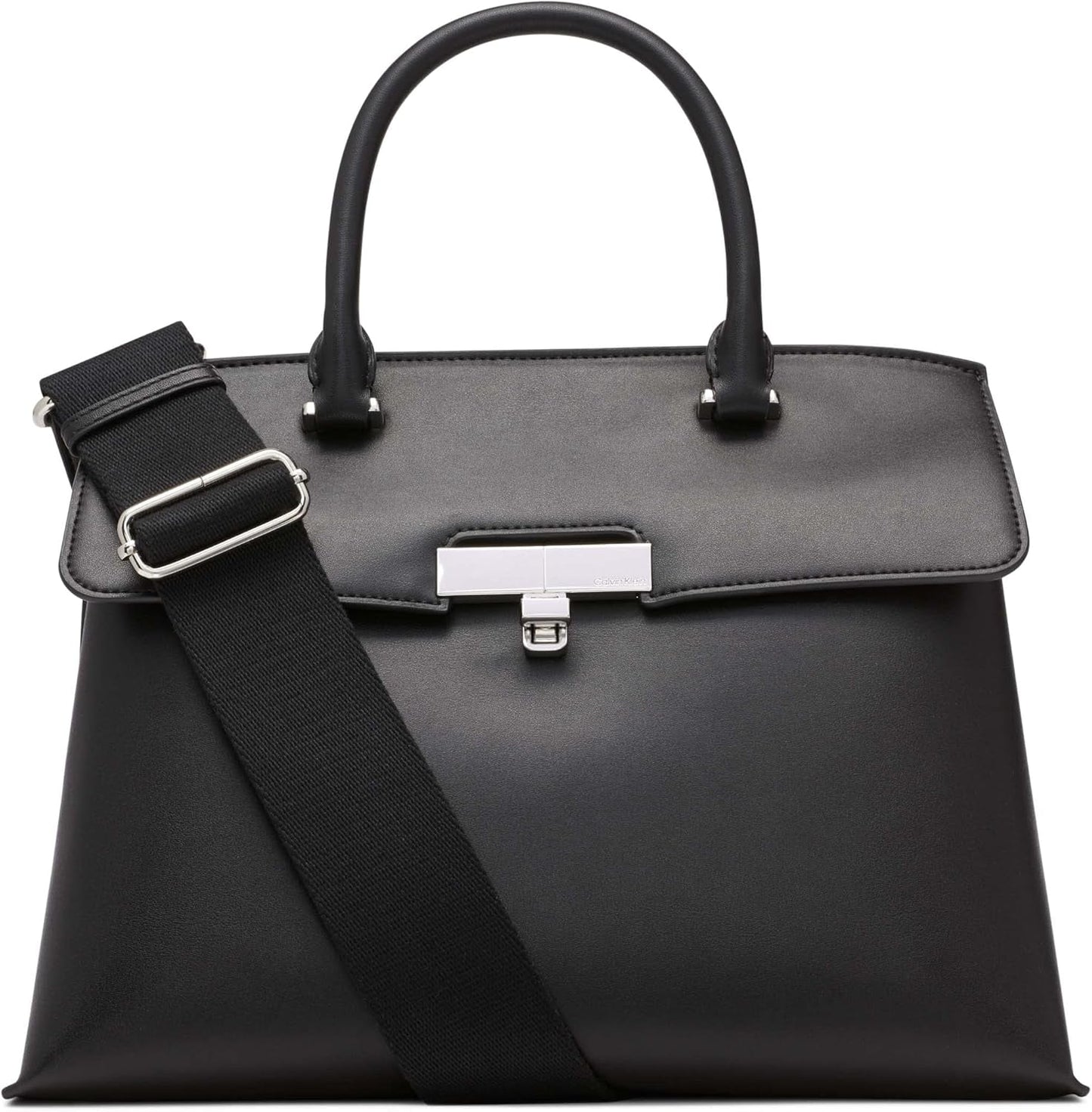 Calvin Klein Damska listonoszka Turn Lock - 2 w 1 wegańska skóra 3 kieszenie Becky Turnlock Torba na ramię Czarna/srebrna Torby damskie Naty Shop Default Title
