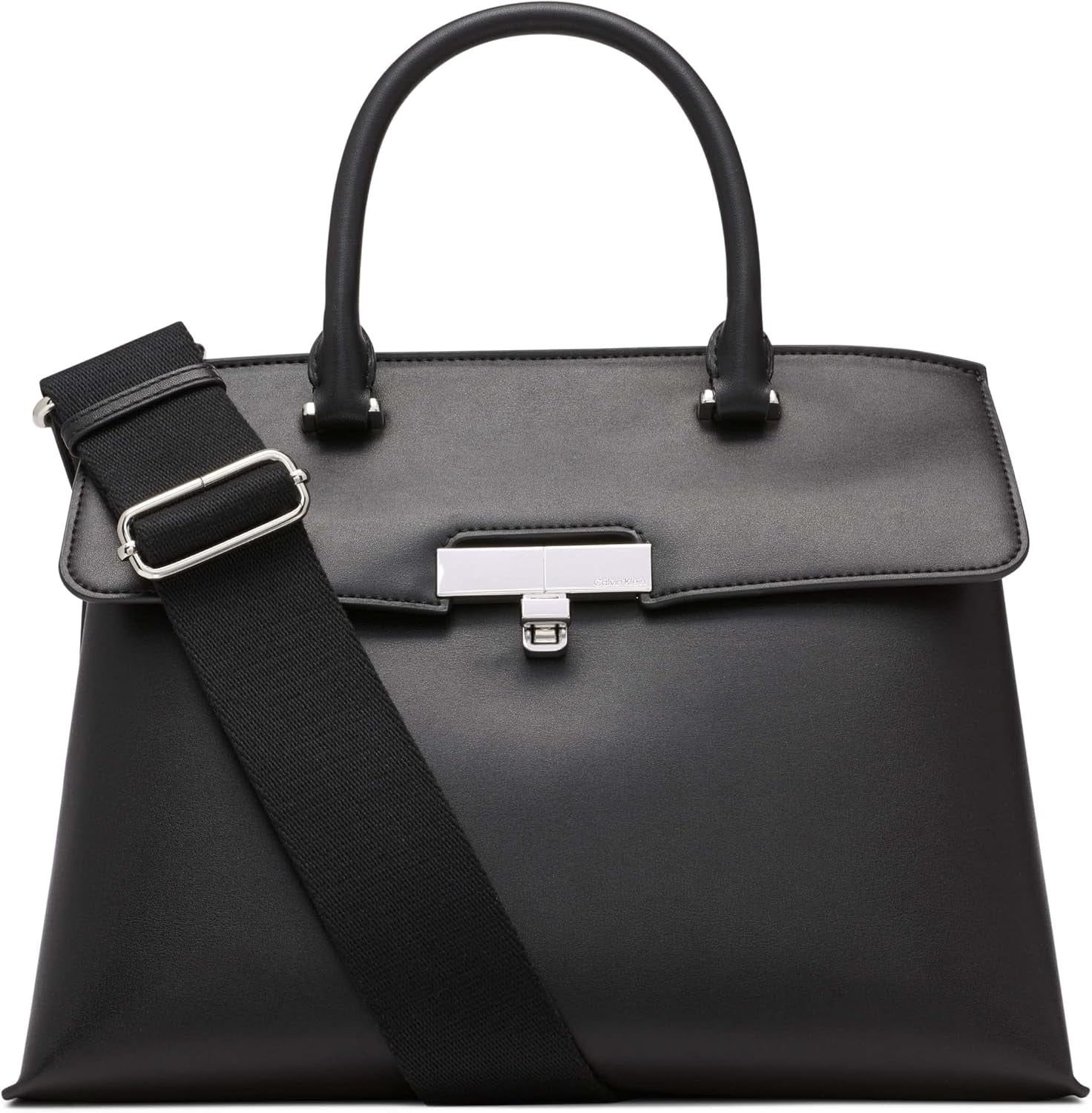 Calvin Klein Damska listonoszka Turn Lock - 2 w 1 wegańska skóra 3 kieszenie Becky Turnlock Torba na ramię Czarna/srebrna Torby damskie Naty Shop Default Title