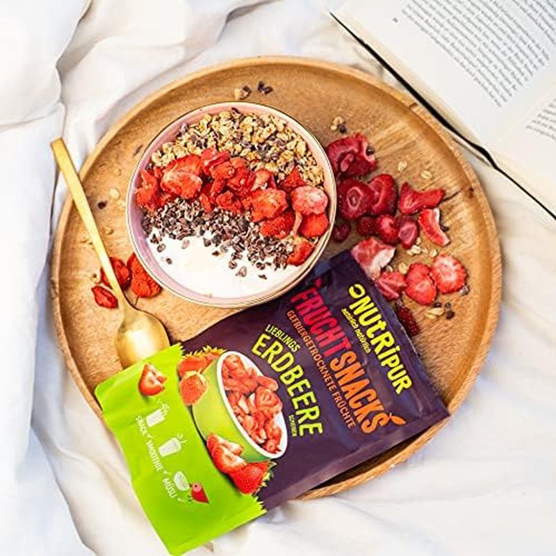 Truskawki liofilizowane 300g: niesłodzone suszone plastry truskawek - Truskawki liofilizowane z czystymi owocami, pełne smaku: jagody liofilizowane - suszone owoce NUTRIPUR Produkty odwodnione Naty Shop