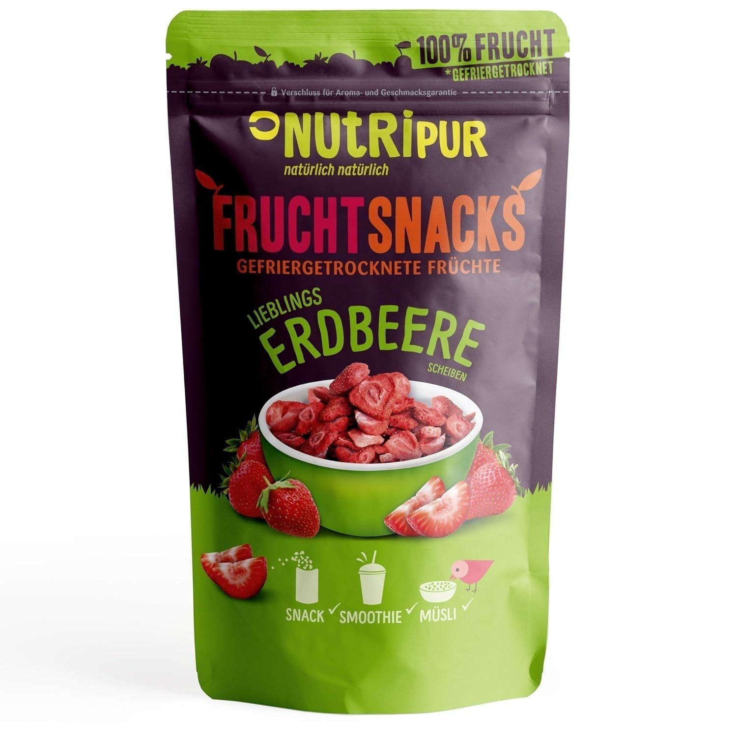 Truskawki liofilizowane 300g: niesłodzone suszone plastry truskawek - Truskawki liofilizowane z czystymi owocami, pełne smaku: jagody liofilizowane - suszone owoce NUTRIPUR Naty Shop produkty suszone 25G (opakowanie 1 szt.) Truskawki