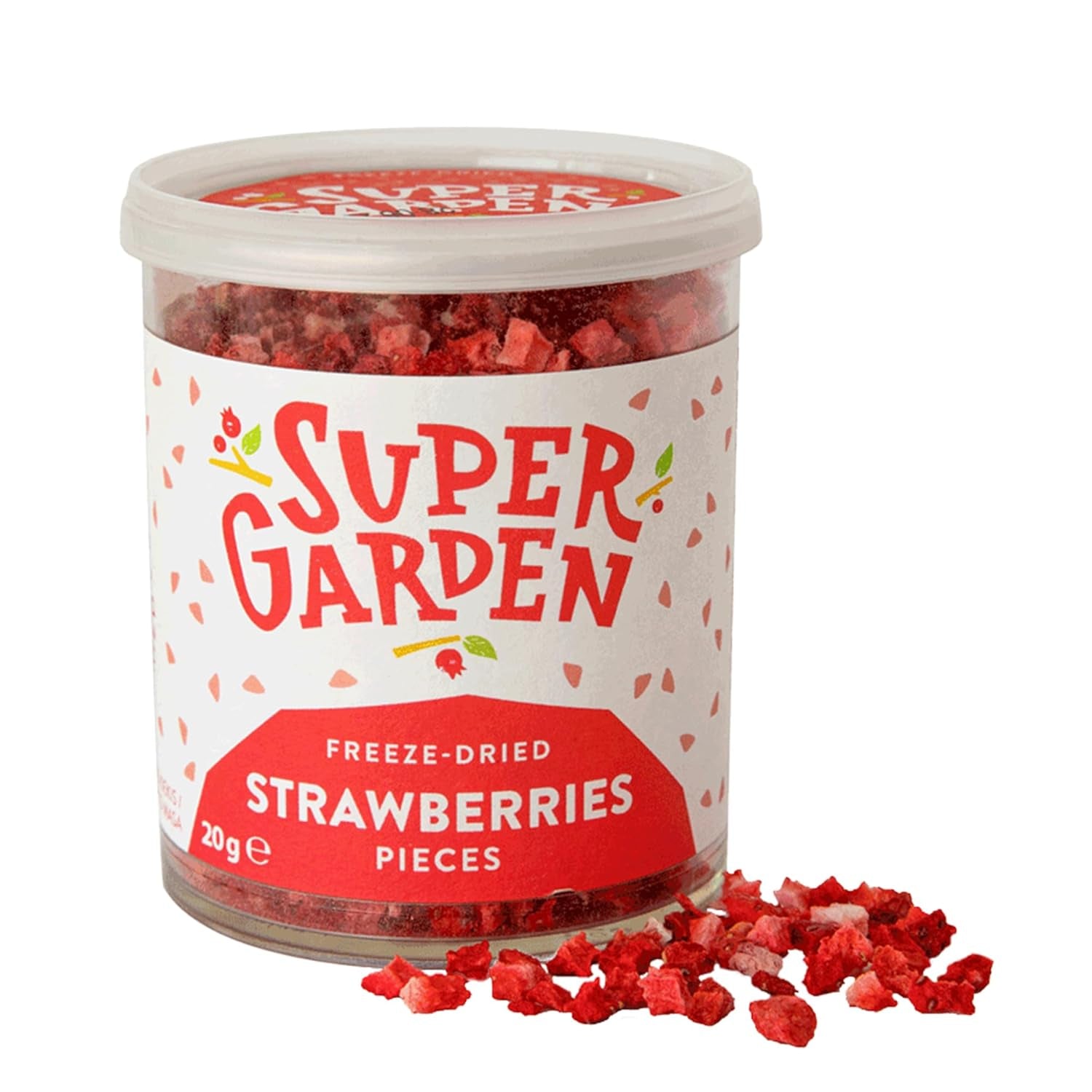 Super Garden Liofilizowane Truskawki | Pyszne i w 100% czyste owoce liofilizowane | Całe suszone truskawki na zdrową przekąskę lub do pieczenia | Truskawki liofilizowane 19g Produkty suszone Naty Shop Ciasto Truskawkowe