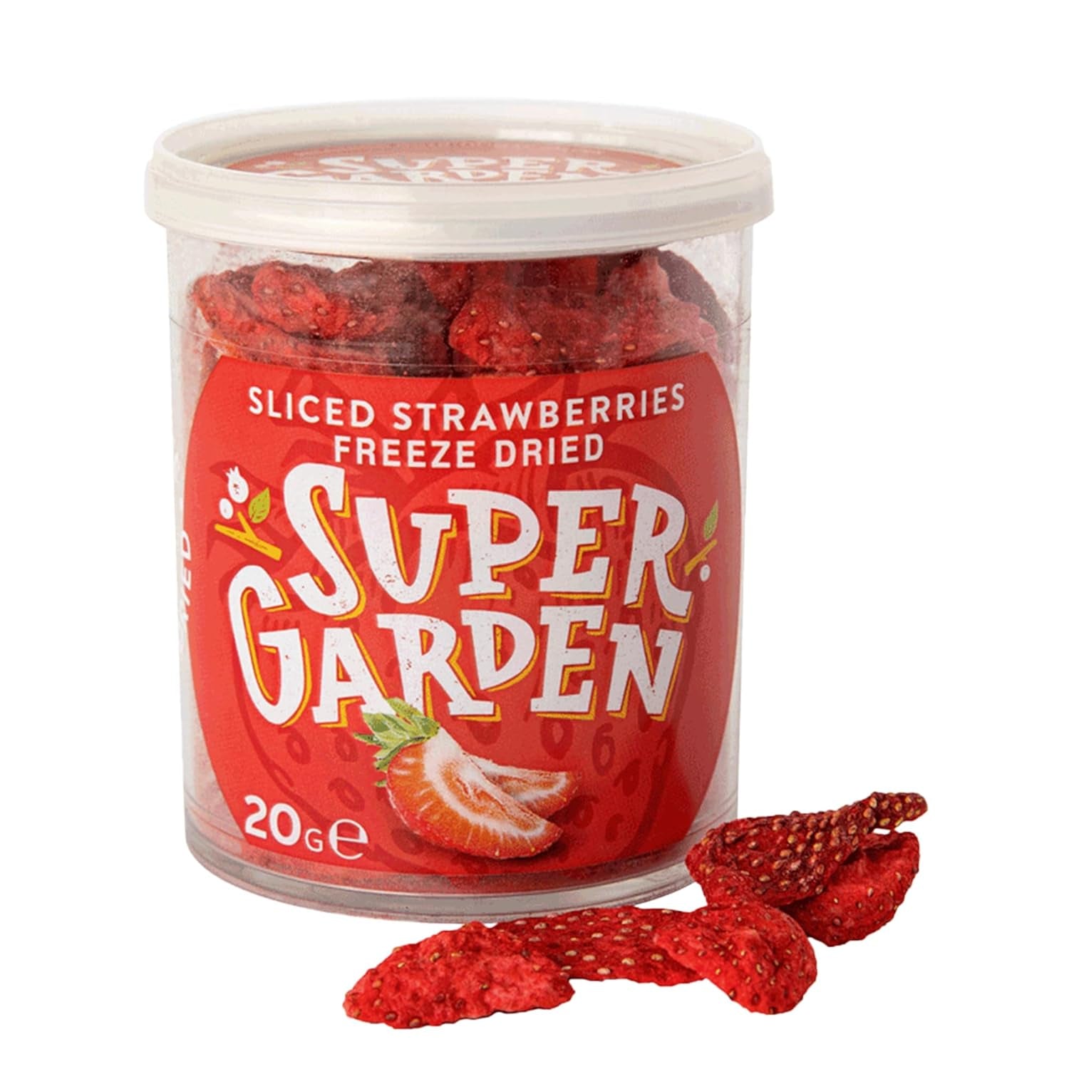 Super Garden Liofilizowane Truskawki | Pyszne i w 100% czyste owoce liofilizowane | Całe suszone truskawki na zdrową przekąskę lub do pieczenia | Truskawki liofilizowane 19g Produkty suszone Naty Shop Plasterki truskawek