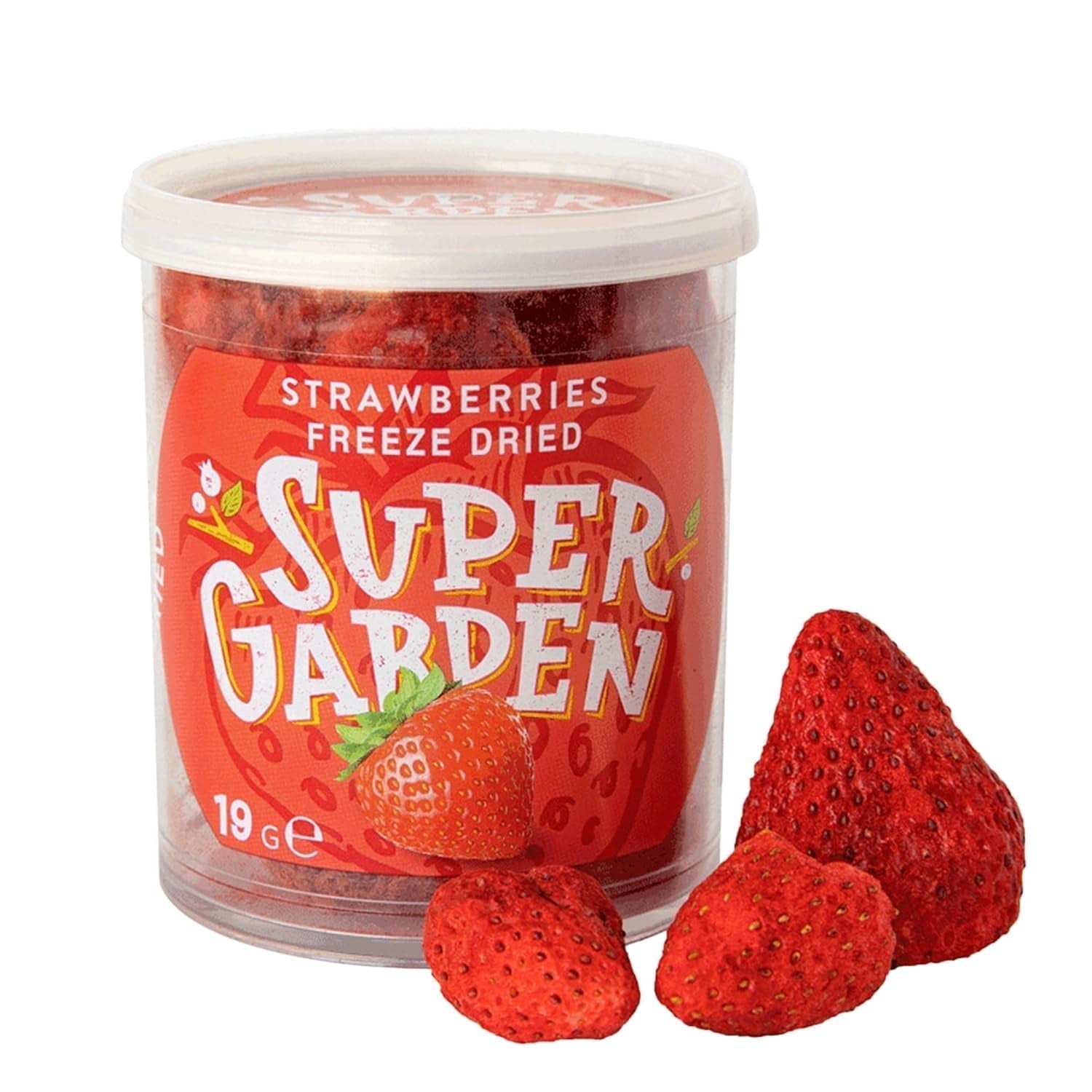 Super Garden Liofilizowane Truskawki | Pyszne i w 100% czyste owoce liofilizowane | Całe suszone truskawki na zdrową przekąskę lub do pieczenia | Truskawki liofilizowane 19g Produkty suszone Naty Sklep Truskawki całe