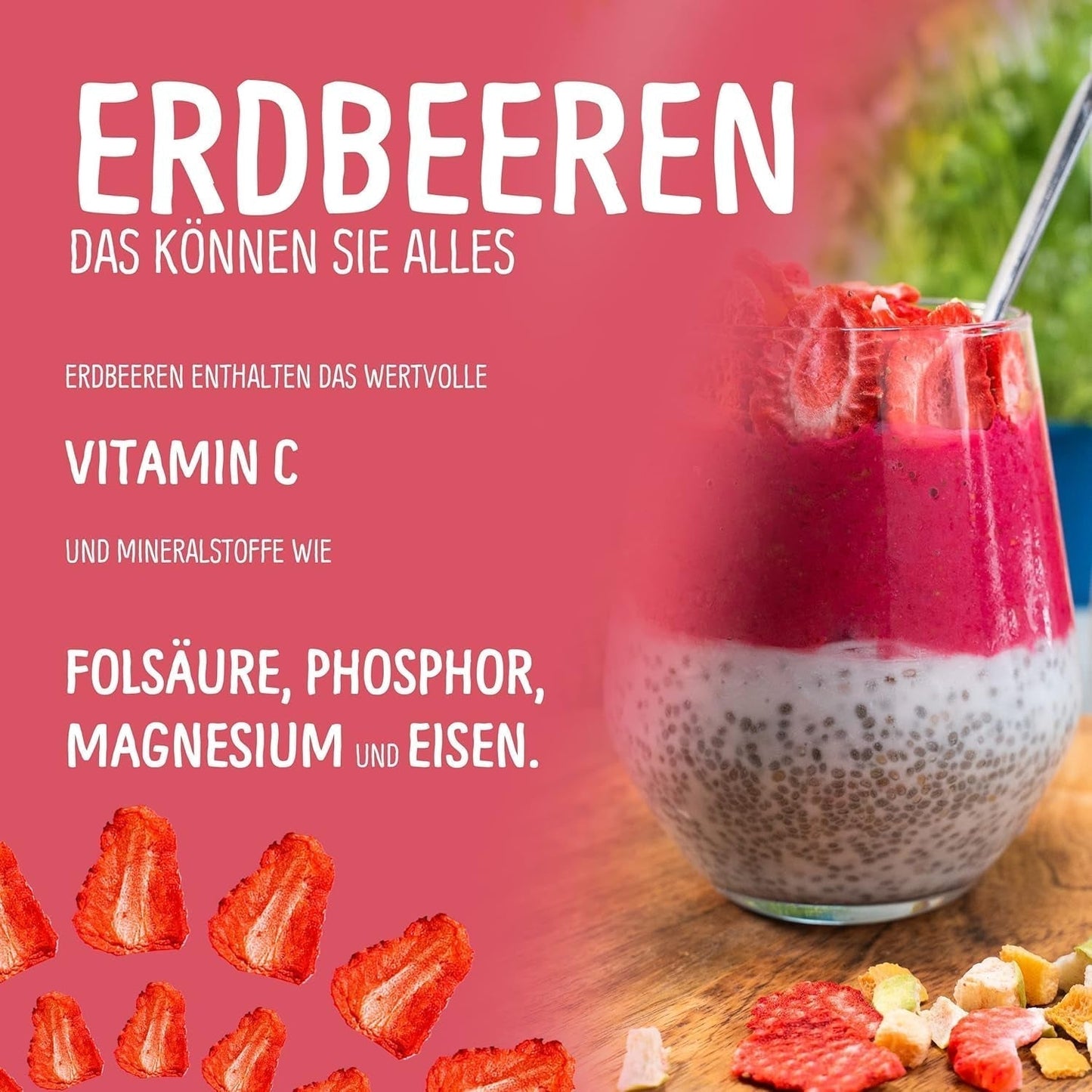 Ekologiczne truskawki liofilizowane: 70g suszonych truskawek do smoothie, musli, posypek do owsianek - jagody liofilizowane bez dodatku cukru - truskawki liofilizowane - owoce NutriPur Produkty suszone Naty Shop