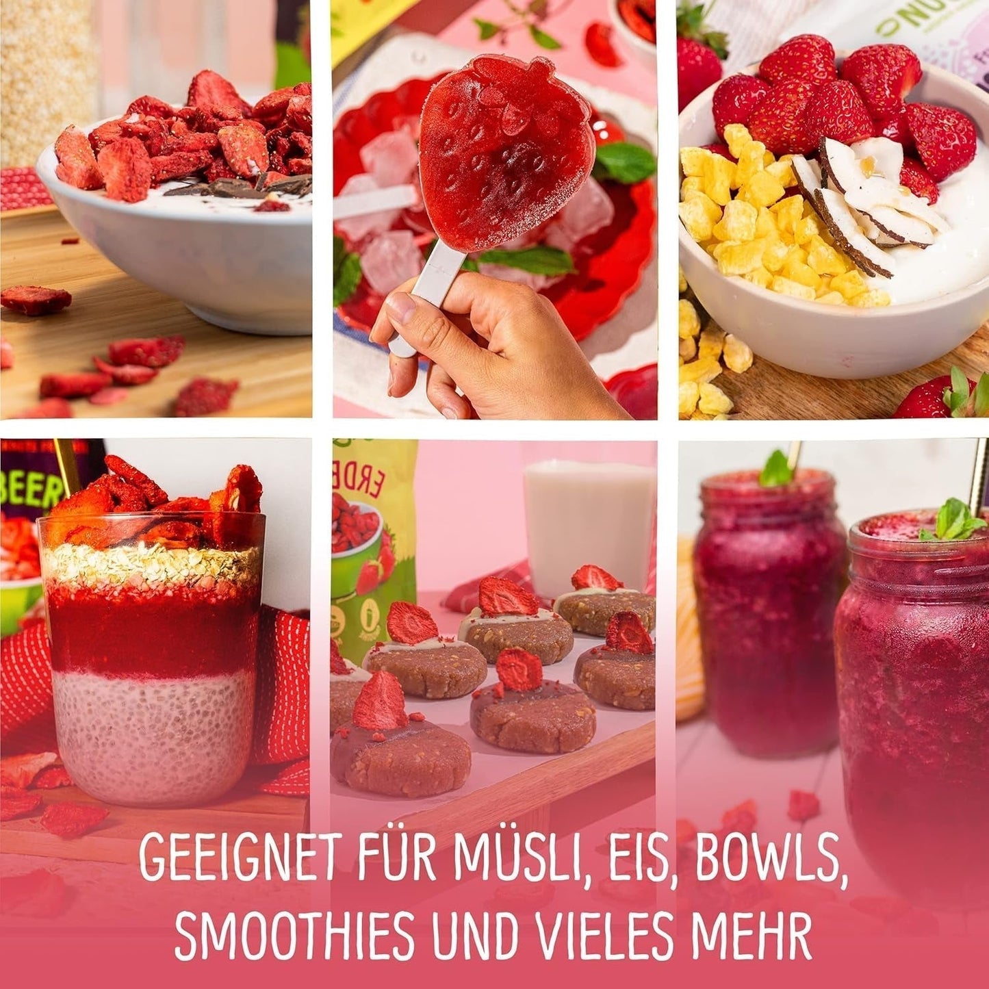 Ekologiczne truskawki liofilizowane: 70g suszonych truskawek do smoothie, musli, posypek do owsianek - jagody liofilizowane bez dodatku cukru - truskawki liofilizowane - owoce NutriPur Produkty suszone Naty Shop
