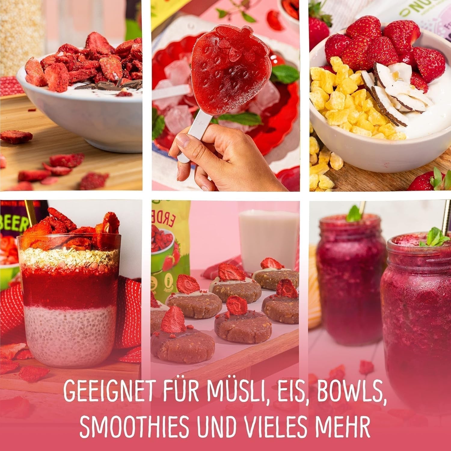 Ekologiczne truskawki liofilizowane: 70g suszonych truskawek do smoothie, musli, posypek do owsianek - jagody liofilizowane bez dodatku cukru - truskawki liofilizowane - owoce NutriPur Produkty suszone Naty Shop