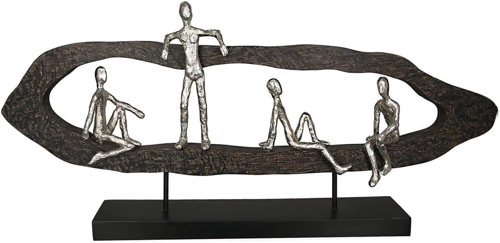 Casablanca nowoczesny design GILDE Deco Sculpture Figurka - Best Friends - Hang Out Srebro, drewno/aluminium - szerokość 75 cm Figurki i rzeźby Naty Shop Kolory czarny, srebrny Wysokość 35 cm