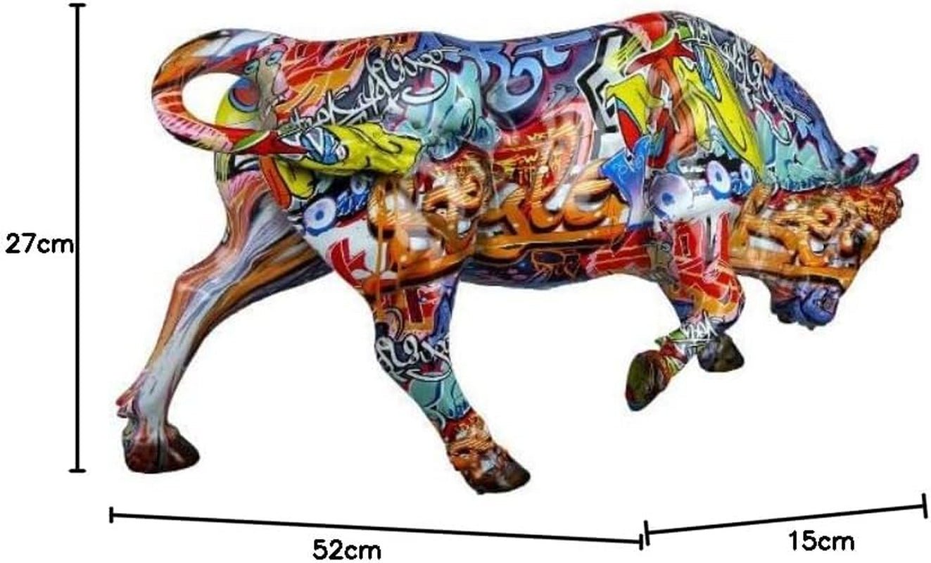 Dekoracyjna figurka zwierzęcia byka Casablanca - wykonana z żywicy syntetycznej w stylu street art - kolor: wielobarwny wysokość 27 cm Figurki i rzeźby Naty Shop