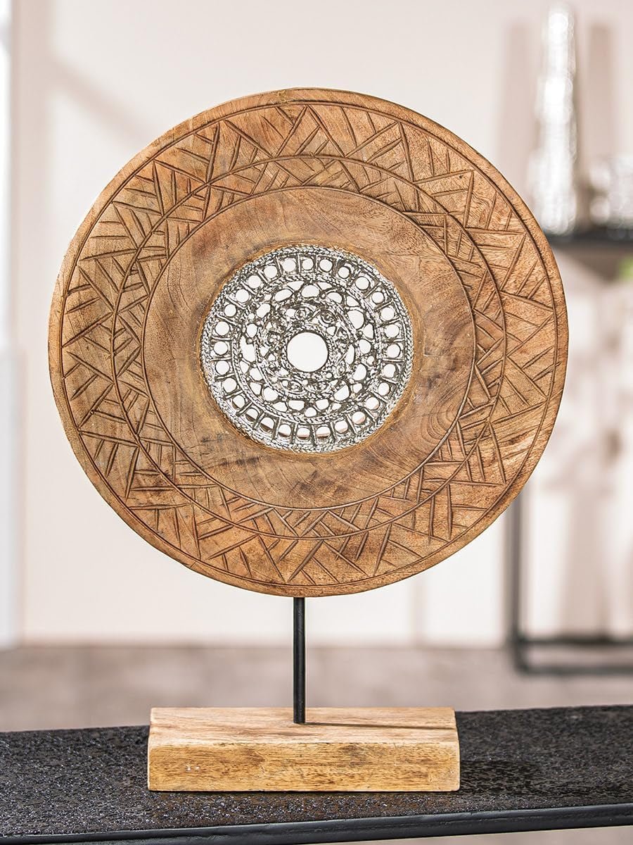 Casablanca duża rzeźba dekoracyjna - okrągła rzeźba z drewna aluminiowego kolor: naturalne srebro - dekoracja salonu prezent urodzinowy wysokość 46 cm Figurki i rzeźby Naty Shop Naturalne kolory Wysokość 46 cm