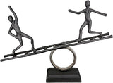 Casablanca duża rzeźba dekoracyjna - okrągła aluminiowa rzeźba z drewna kolor: naturalne srebro - dekoracja salonu prezent urodzinowy wysokość 46 cm Figurki i rzeźby Naty Shop Antracyt, srebro Wysokość 35 cm