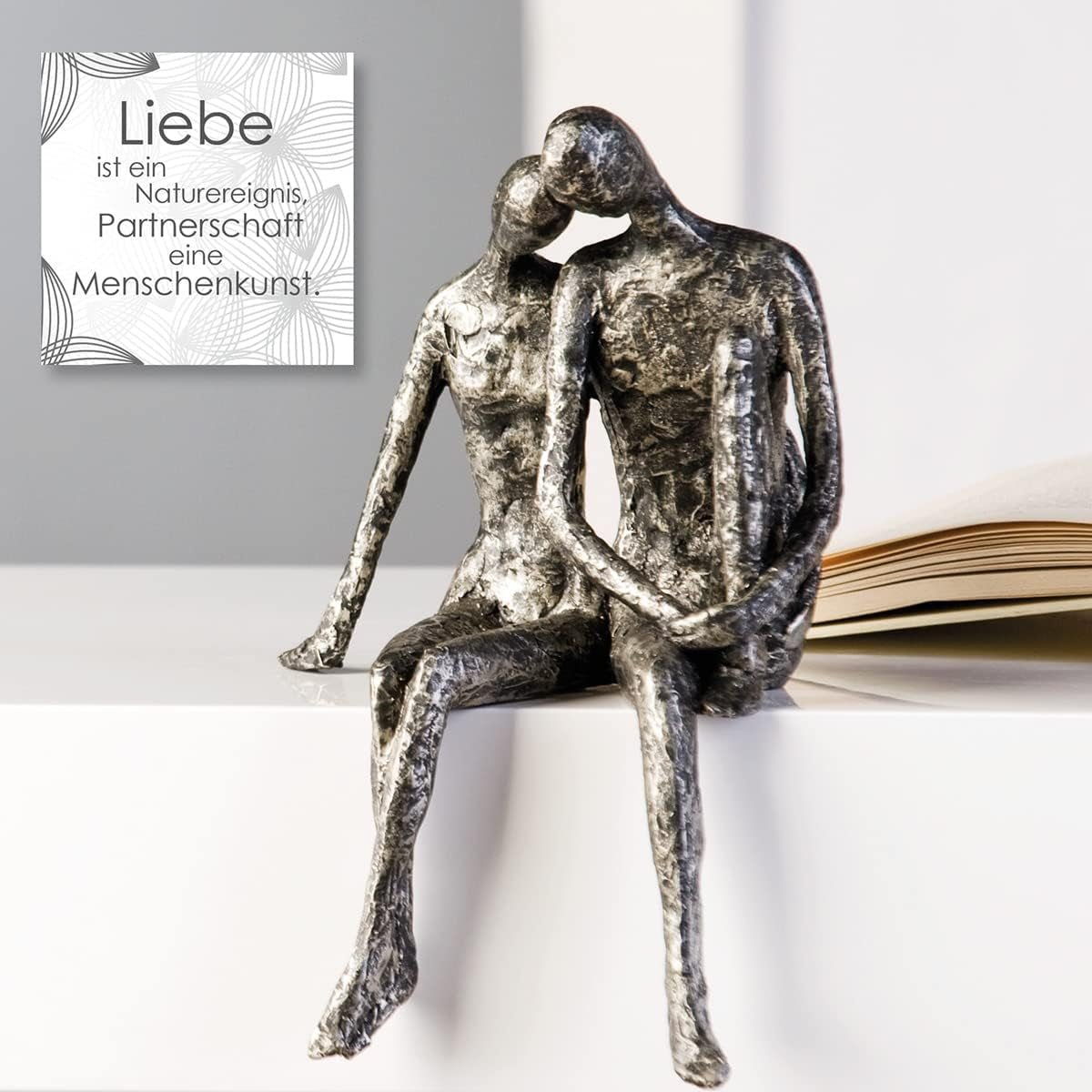 Rzeźba Casablanca - Figurka dekoracyjna pary - Polyresin - Kolor: antyczne srebro Wysokość 25 cm Figurki i rzeźby Naty Shop
