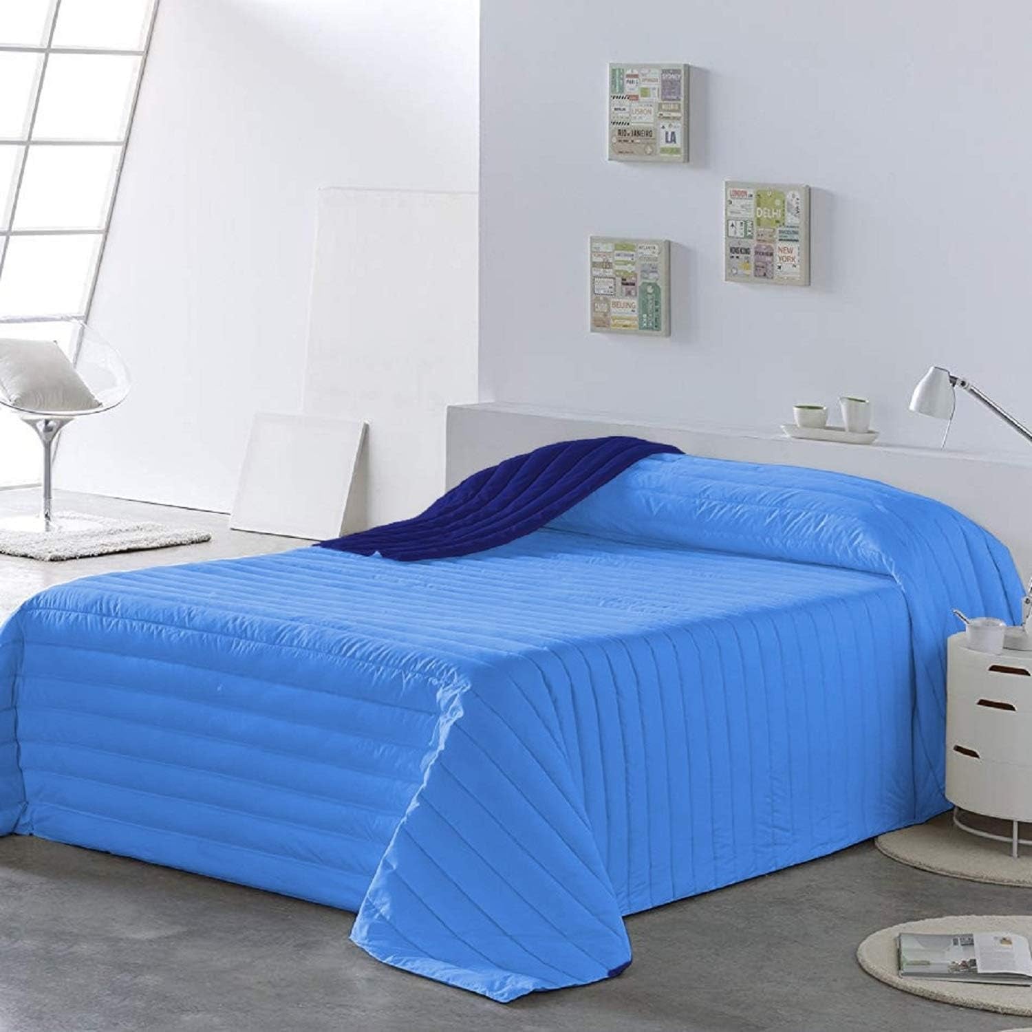 PETTI Artigiani Italiani - Kołdra na łóżko pojedyncze, kołdra dwustronna, kołdra wiosenna, granatowa, biała, 100% Made in Italy Kołdry i kołdry Naty Shop Blue Łóżko rozmiar 140 (240X260 cm)
