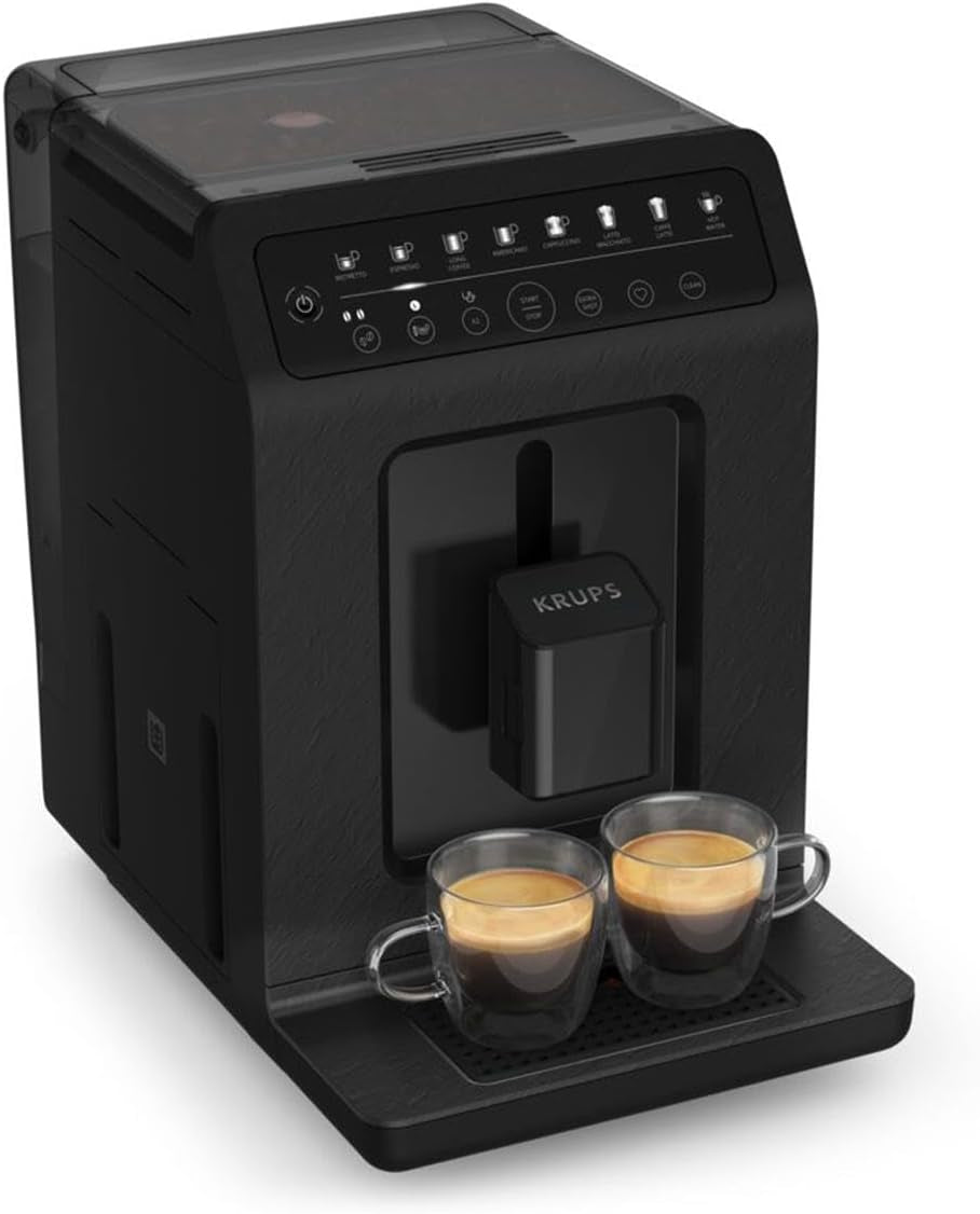 Krups EA897B Evidence Automatyczny ekspres do kawy ECOdesign, automatyczna funkcja espresso i cappuccino, technologia Quattro Force, kubki do mleka uruchamiane jednym dotknięciem, 8 ustawień wstępnych, system mleka, 1450W