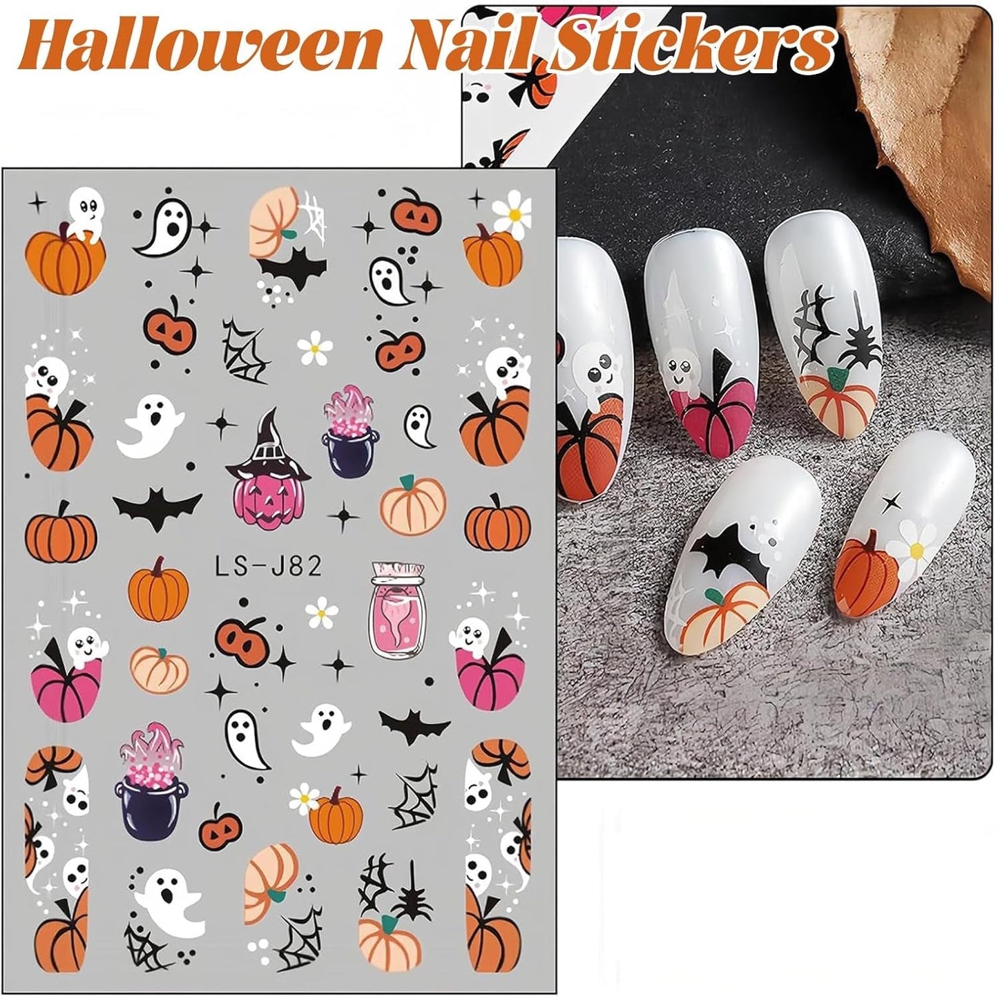 Nagelsticker Halloween, 8 Blätter Halloween Nagelsticker, Kürbis naklejka na paznokcie, zdobienia paznokci, Nagel Charms, Nagel Zubehör, Nageldesign, Boże Narodzenie (typ A)