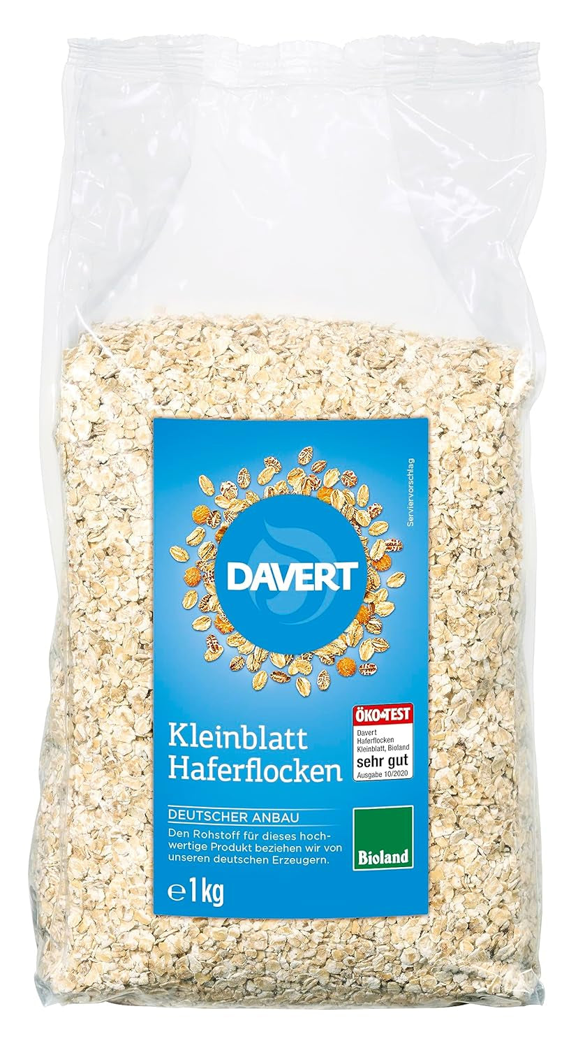 Davert Bioland Płatki owsiane drobnolistne 1kg – Wykonane z całych ziaren owsa, wartościowy cały produkt – 100% jakości organicznej Davert (1 x 1kg)