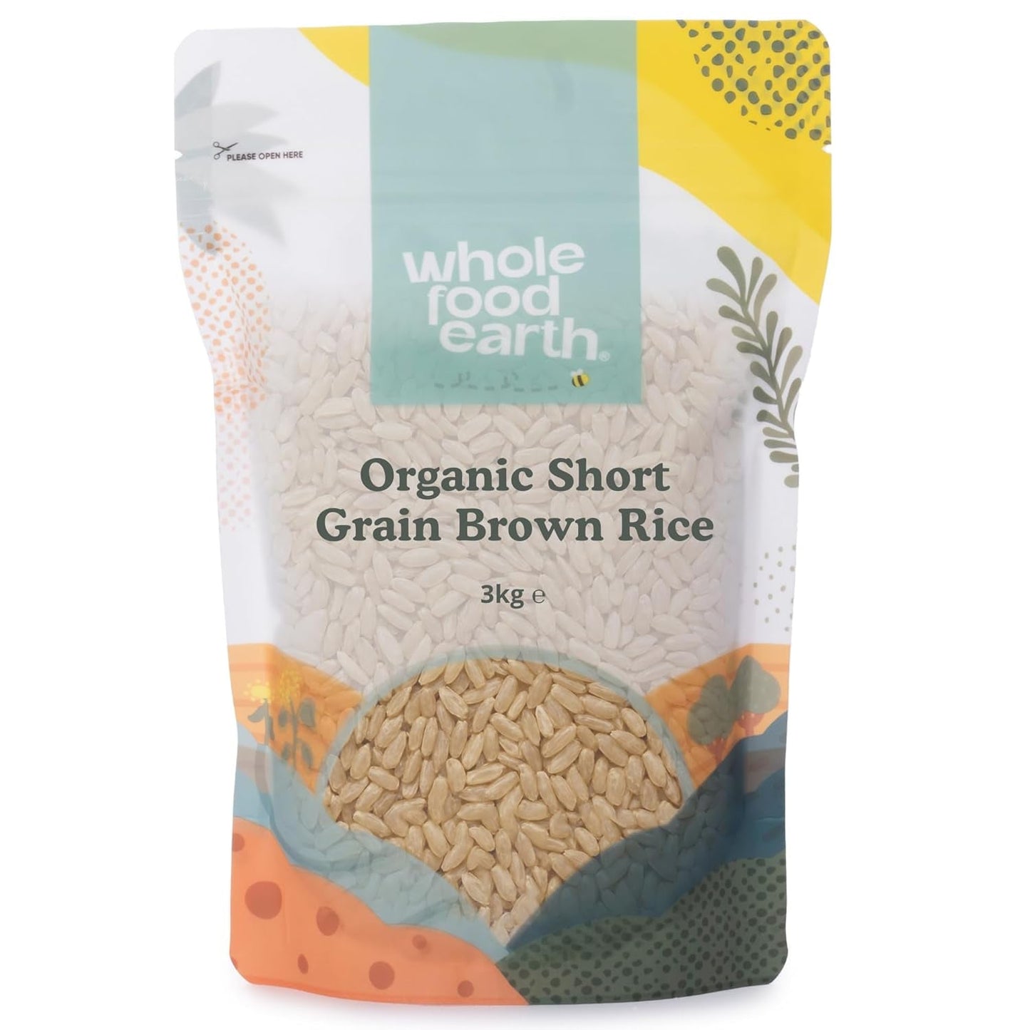 Wholefood Earth Organiczny krótkoziarnisty ryż brązowy 3 kg Wegańskie źródło błonnika bez GMO z kontrolowanych upraw ekologicznych