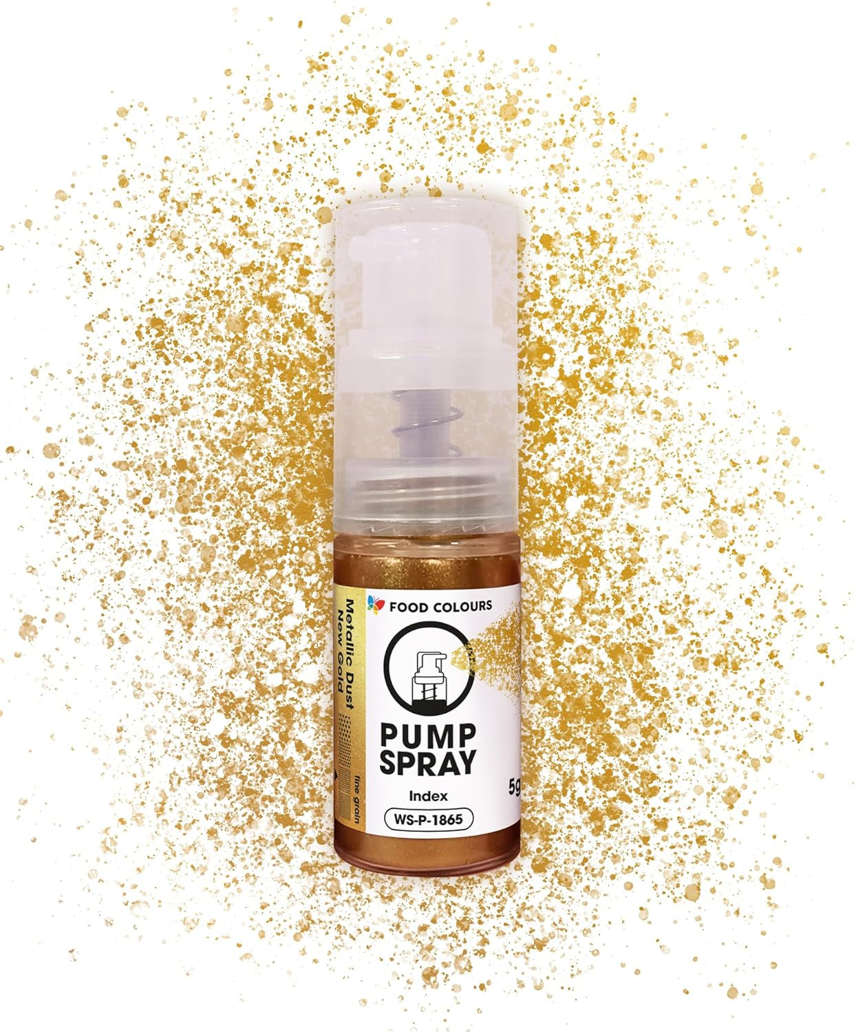 Jadalny brokatowy spray spożywczy NOWOŚĆ SILVER SHIMMERING 5G pompka z proszkiem metalicznym do szybkiego i efektownego dekorowania ciast, kremów, galaretek, pralin, dekoracji czekoladowych i cukrowych