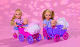 Simba 105736241 Evi Love Walk Doll 2 różne lalki Evi z lalką bobas z wózkiem dla lalek z akcesoriami Fashion Doll 12 cm dla dzieci w wieku 3+