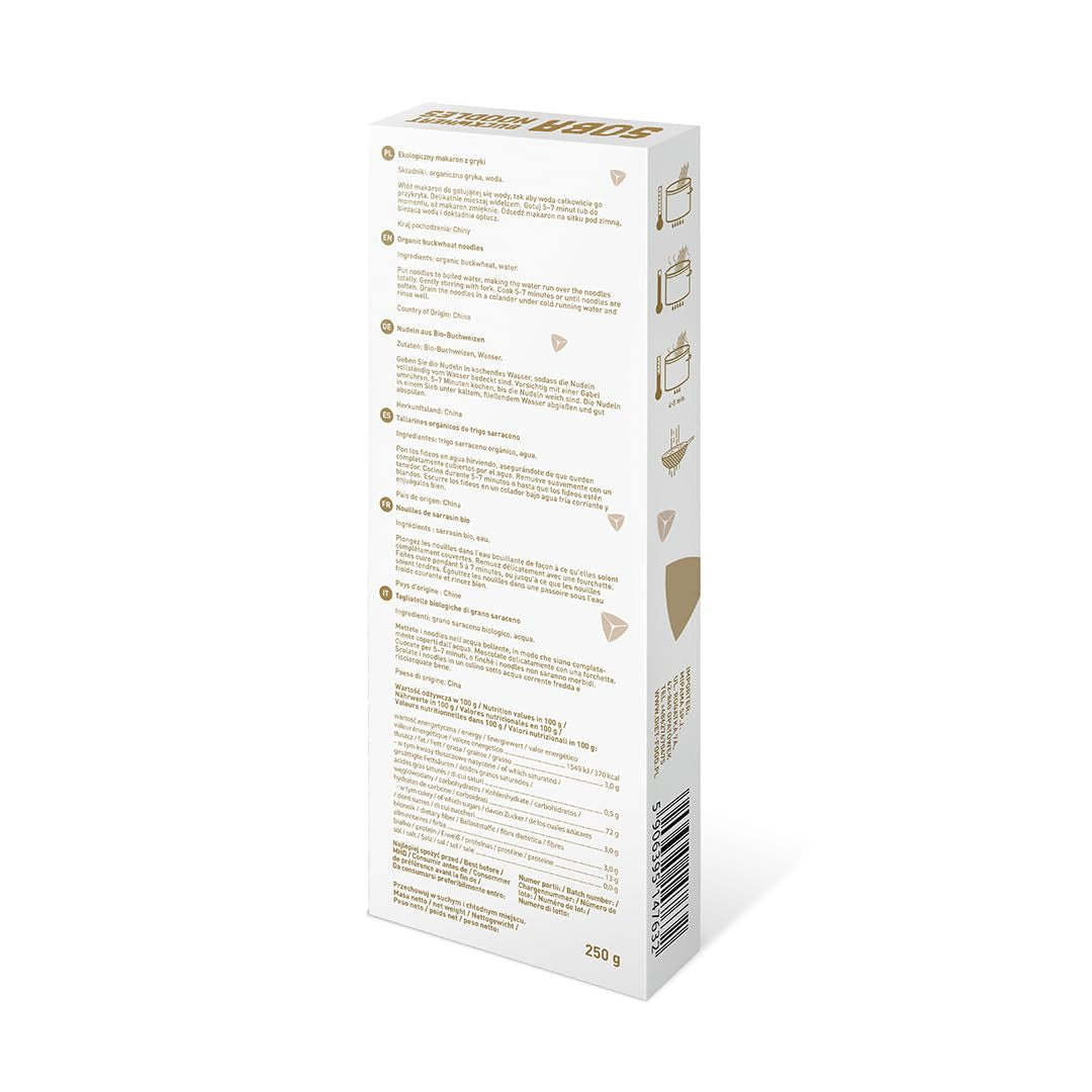 DIET-FOOD Bio Buchweizen Soba Nudeln Lebensmittel Pasta Vegane Glutenfreie Lactosefrei Sojafrei Nudeln für Vegetarier und Veganer 250 gramów