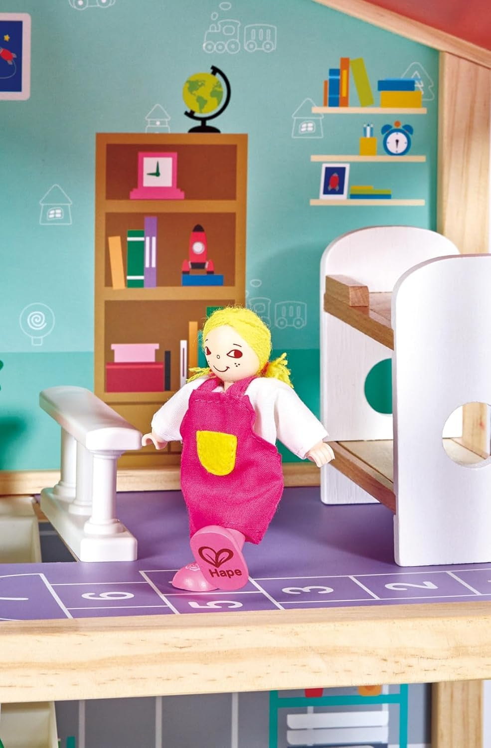Willa dla lalek Hape 10-pokojowy drewniany domek dla lalek Kreatywne odgrywanie ról z meblami i akcesoriami Zabawka edukacyjna dla dzieci w wieku od 3 lat