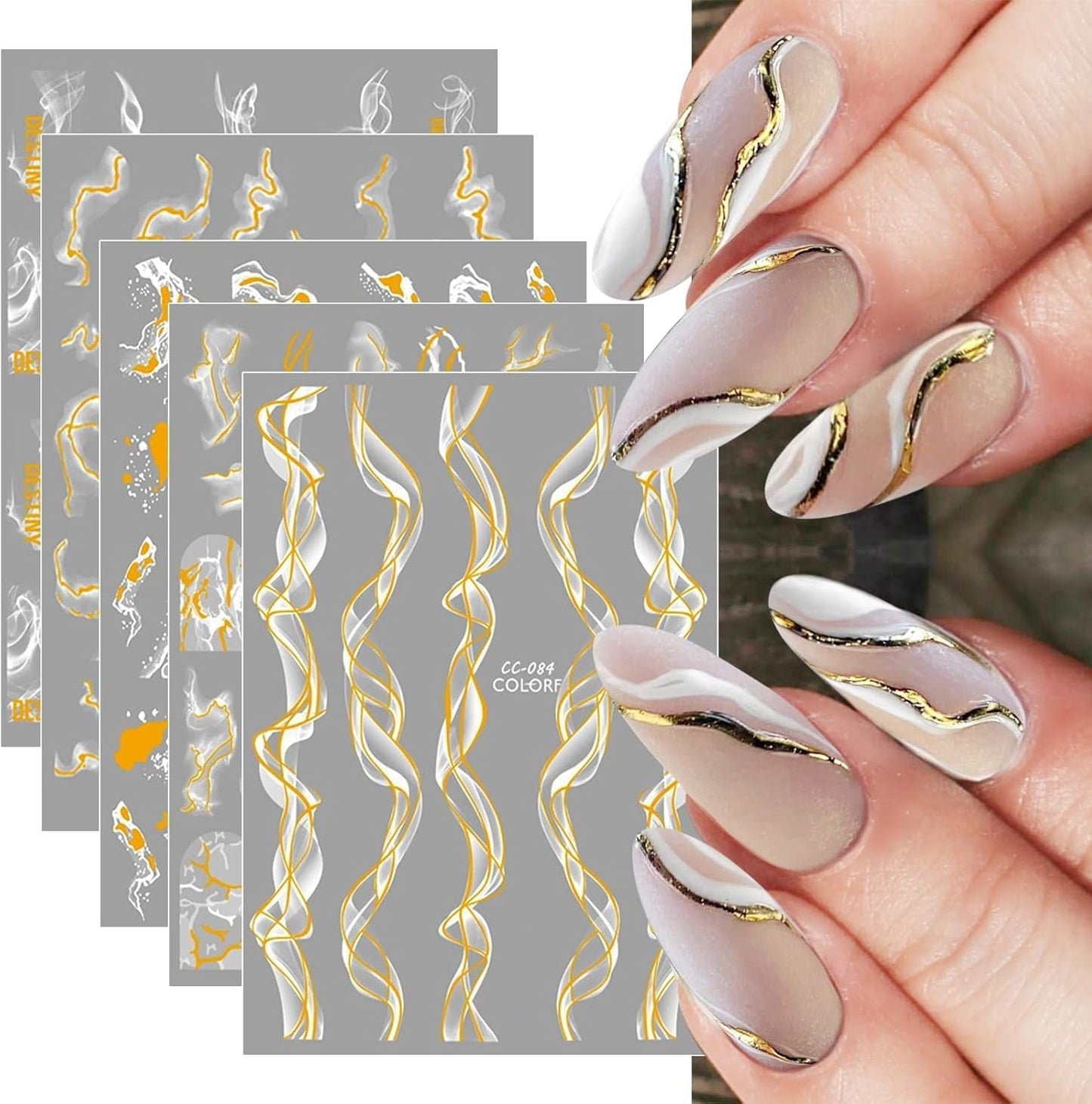 9 Blatt Nagelsticker Französische Spitzenmarmor Nagelaufkleber Selbstklebend Weißes Złota naklejka artystyczna do paznokci Dekoration Nageldesign Zubehör