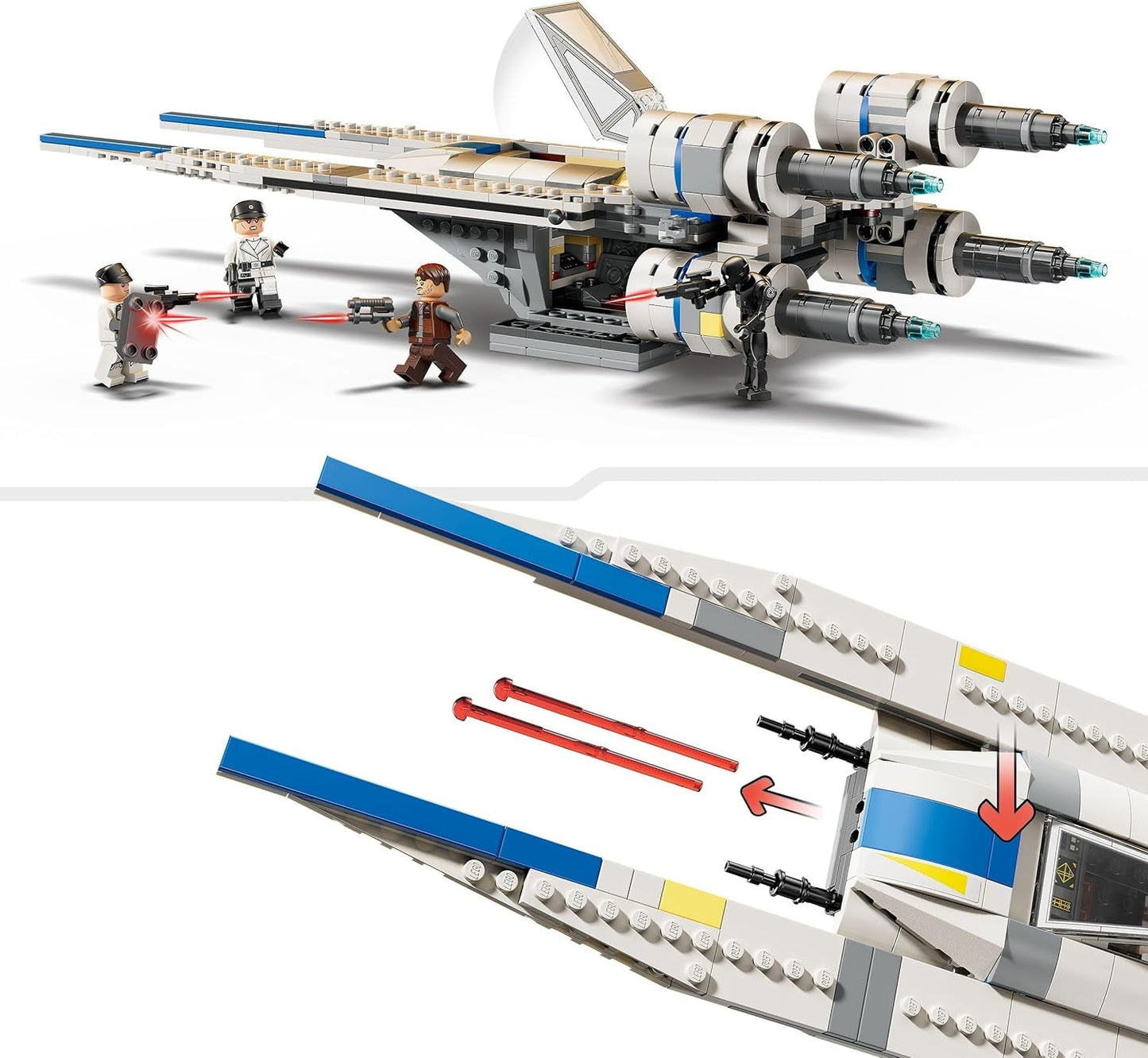LEGO Star Wars 75399 Rebeliancki myśliwiec U-Wing Starfighter — zabawka z funkcją wahadłowego skrzydła i trzema minifigurkami, w tym figurką Cassiana Andora i droida K-2SO — prezent dla chłopców w wieku od 8 lat i fanów Andora z sezonu 2 Zestawy do budowania Beuche den LEGO-Store
