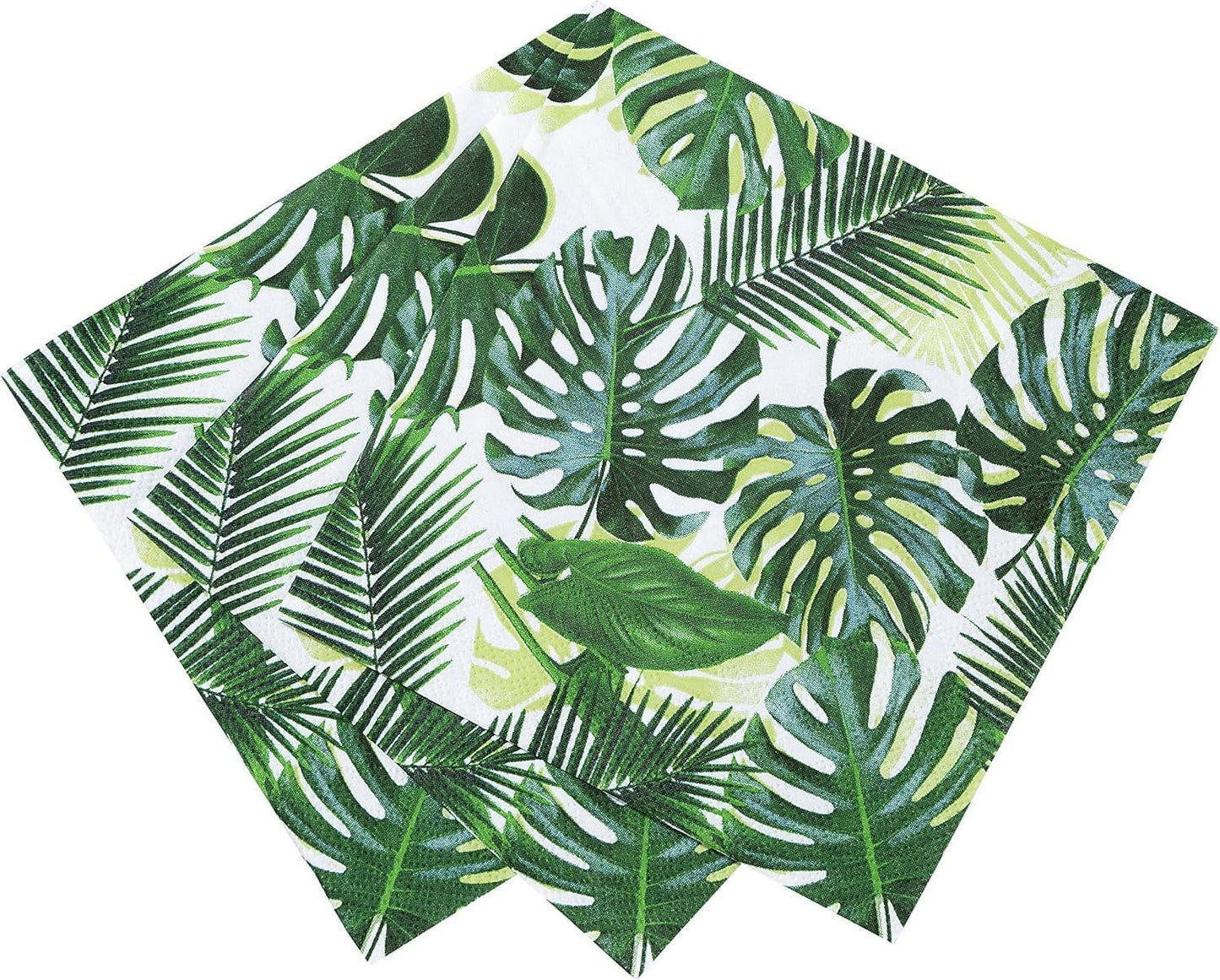 Opakowanie 20 chusteczek Tropical | Zielone serwetki papierowe z motywem liści palmowych | Jednorazowe zastawy stołowe na imprezę dla dzieci, imprezę w safari, dżunglę, dinozaura, lato, motyw hawajski