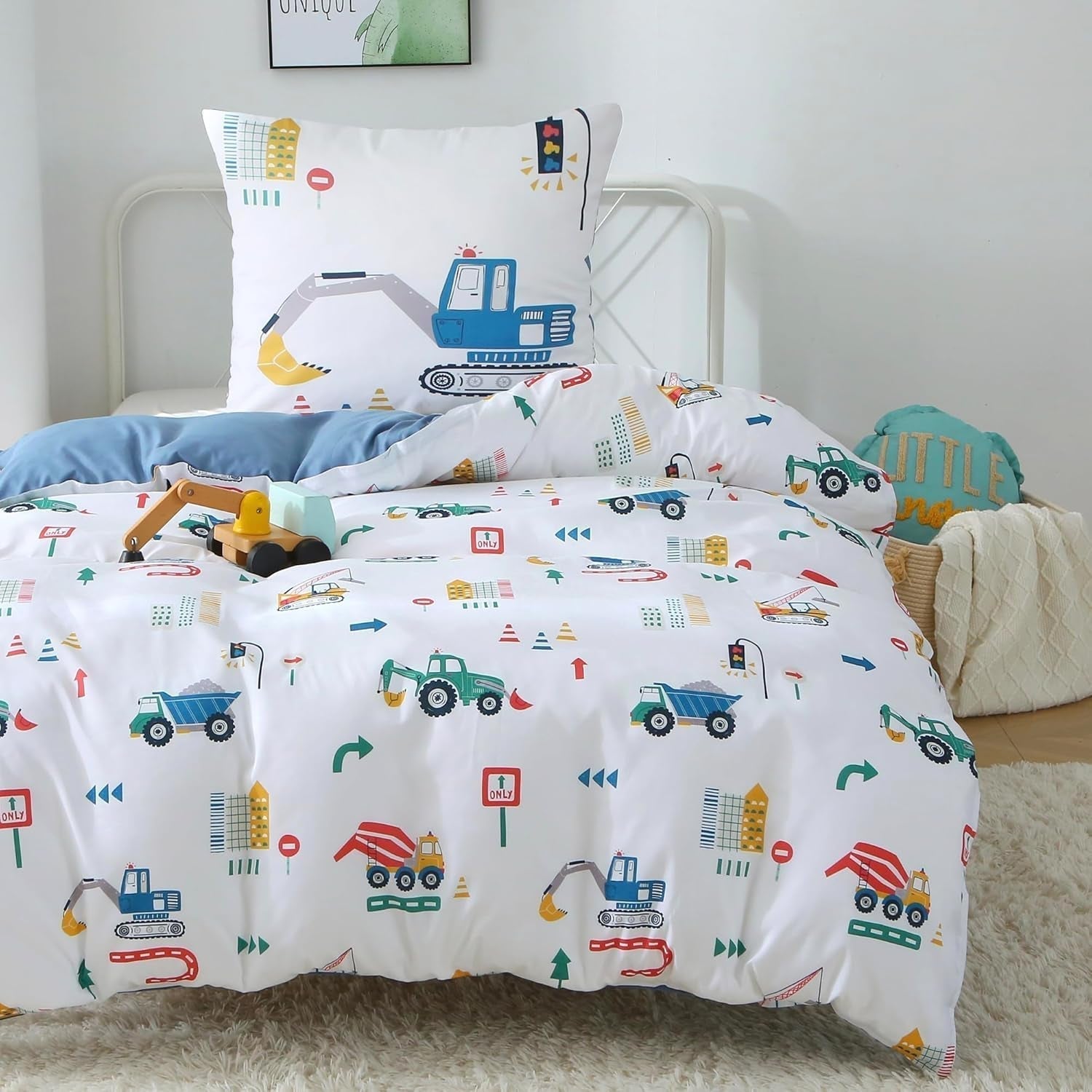 Fekohipy Bettwäsche 135X200 Mädchen Einhorn Kinderbettwäsche Rosa 3D-Druck Mikrofaser Regenbogen Kinder Bettbezug Mit Zwierzweissung Und 1 Kissenbezug 80X80Cm 2-Teilige Kinderbettwäsche-Set Naty Shop Blaue Bagger 135X200 cm + 80 x 80 cm