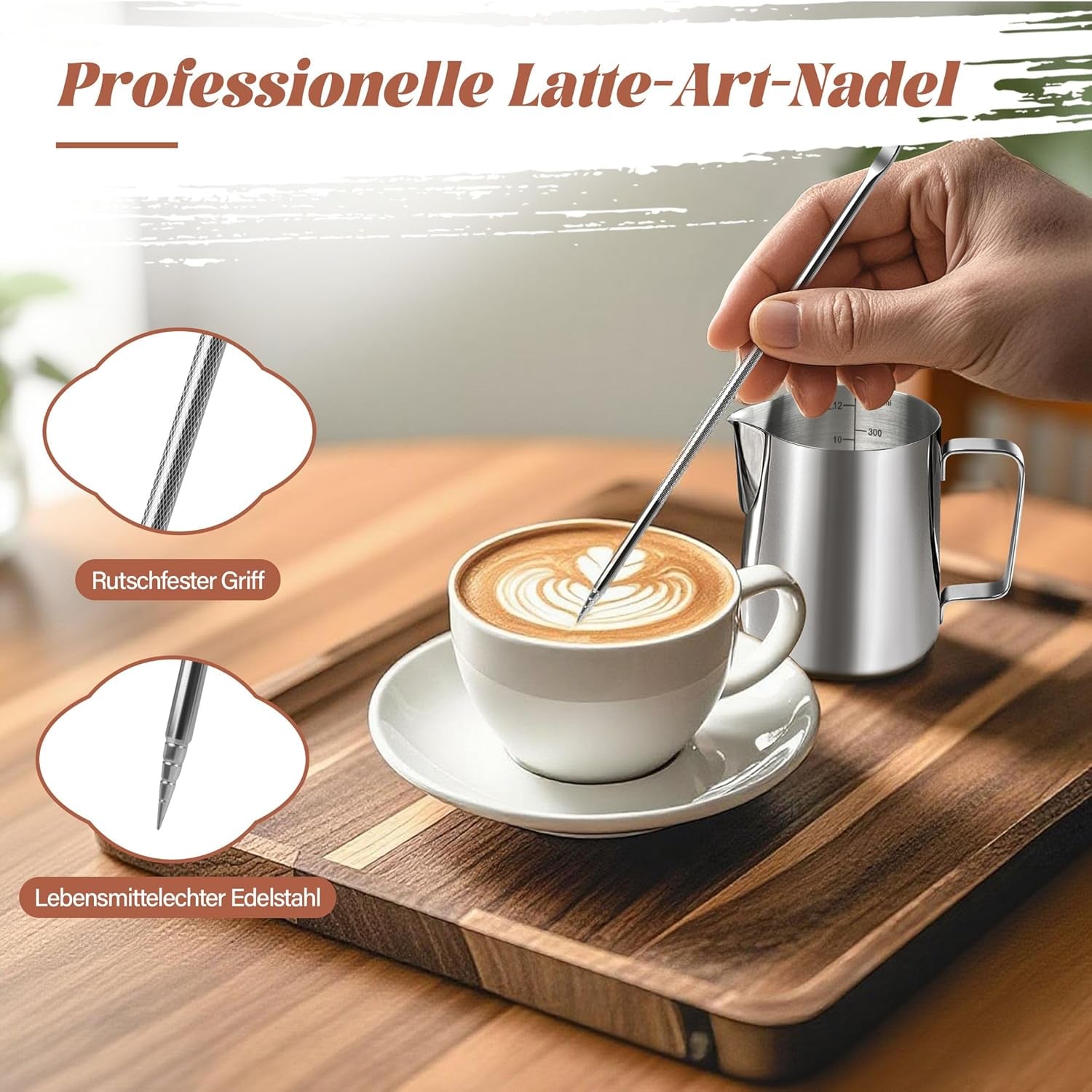 Kubek na mleko, kubek na mleko ze stali nierdzewnej 350 ml ze znacznikiem miarki, akcesoria baristy, kubek na mleko do cappuccino, espresso, latte art, miłośnicy kawy, srebro, 355 ml