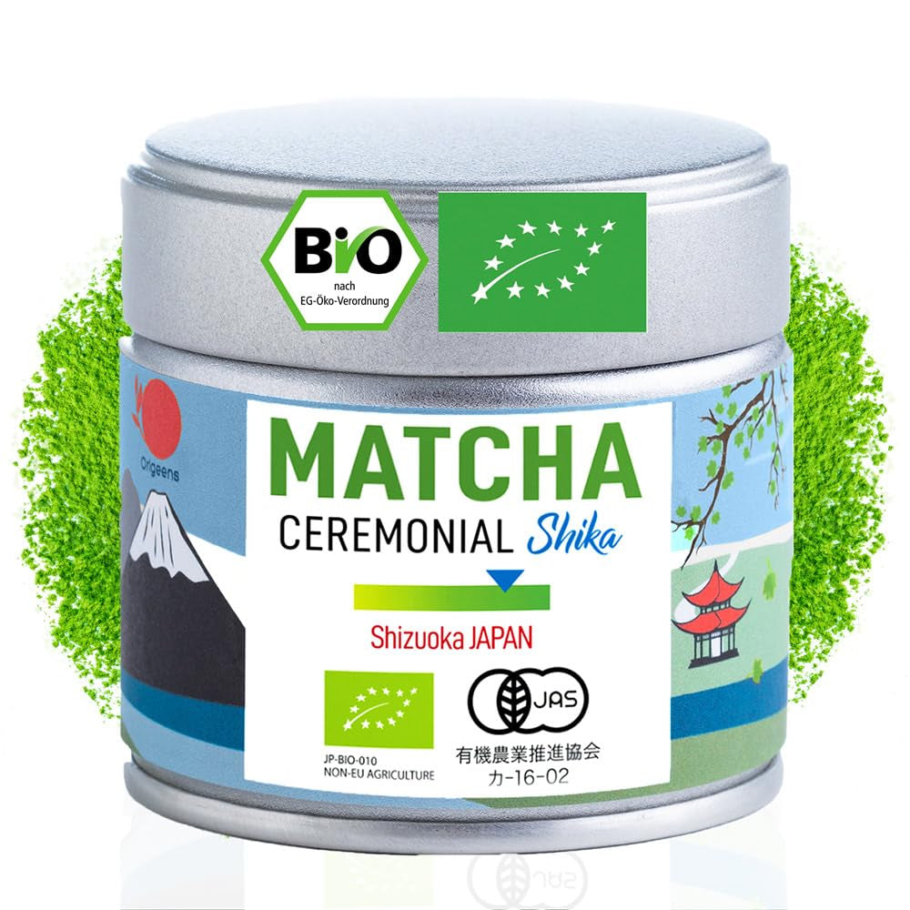 ORIGEENS BIO MATCHA CEREMONIAL GRADE „SHIKA” - Organiczna japońska herbata z Shizuoki - Matcha Latte/Usucha - 30g torebka uzupełniająca - Ceremonial Grade Organiczna zielona herbata Matcha w proszku