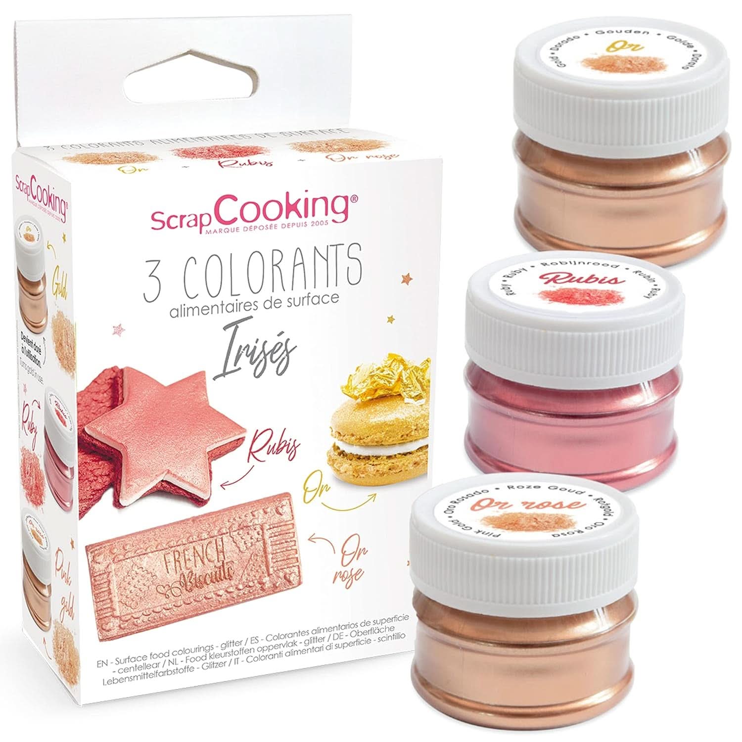 ScrapCooking, zestaw 3 barwników spożywczych, złoty, różowo-złoty i rubinowy, odcienie metaliczne, 3 x 5 gramów Domyślny tytuł sklepu Naty
