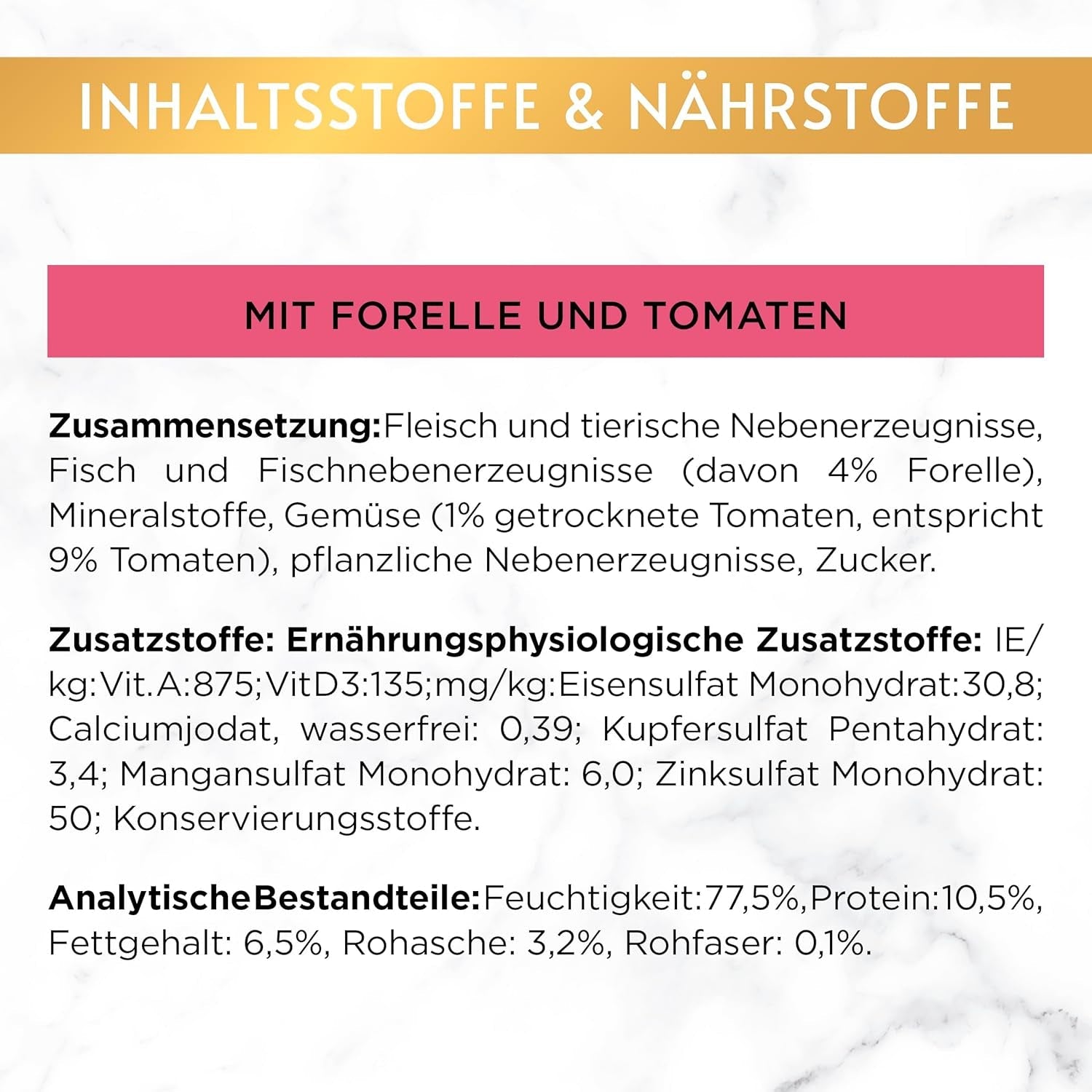 Fine Pate Gourmet Gold z warzywami, mokra karma dla kotów z pstrągiem i pomidorami, opakowanie 12 szt. (12 x 85 g)
