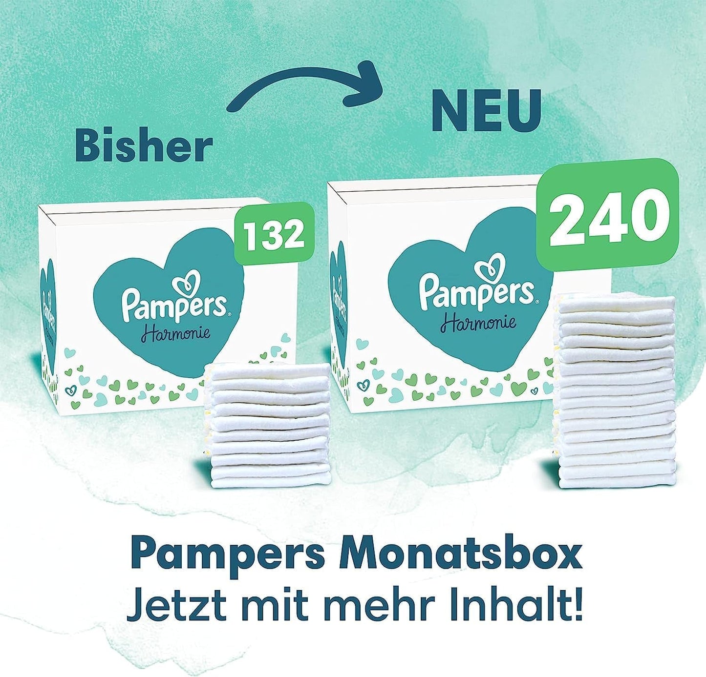 Zestaw pieluch dla niemowląt Harmonie Rozmiar 2 (4-8 kg, 240 sztuk) PUDEŁKO MIESIĘCZNE i Pudełko na chusteczki nawilżane Harmonie Aqua Baby 720 chusteczek (15 x 48), Baby Essentials
