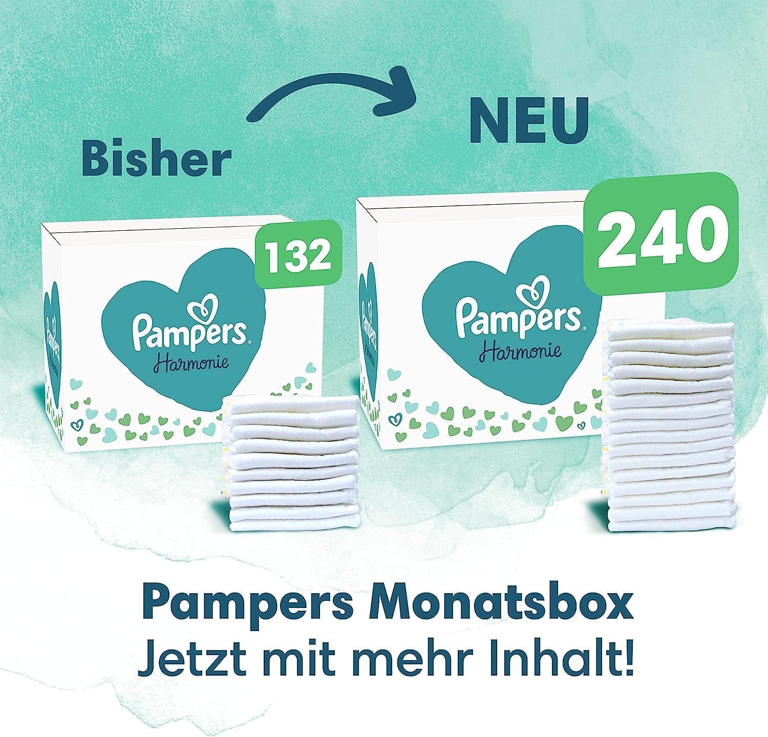 Zestaw pieluch dla niemowląt Harmonie Rozmiar 2 (4-8 kg, 240 sztuk) PUDEŁKO MIESIĘCZNE i Pudełko na chusteczki nawilżane Harmonie Aqua Baby 720 chusteczek (15 x 48), Baby Essentials