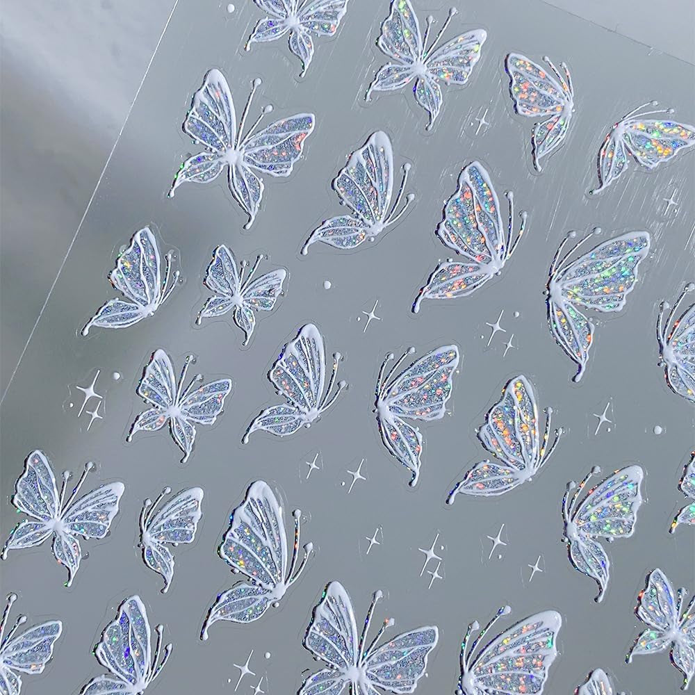Aurora Muschel Schmetterling Nagelsticker Weiß Schmetterlinge Naklejka na paznokcie Gelee Relief Butterfly Nagelaufkleber Y2K Motyle Nagel Naklejka Nägel Nageldesign Nagel Zubehör Naklejki na paznokcie Nailart