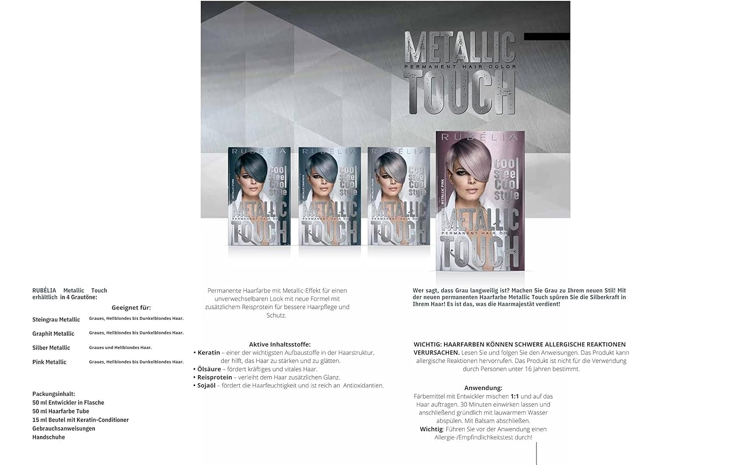 Trwała farba do włosów Metallic Touch - Metallic Silver, 1 opakowanie - 115 ml Farba do włosów Naty Shop