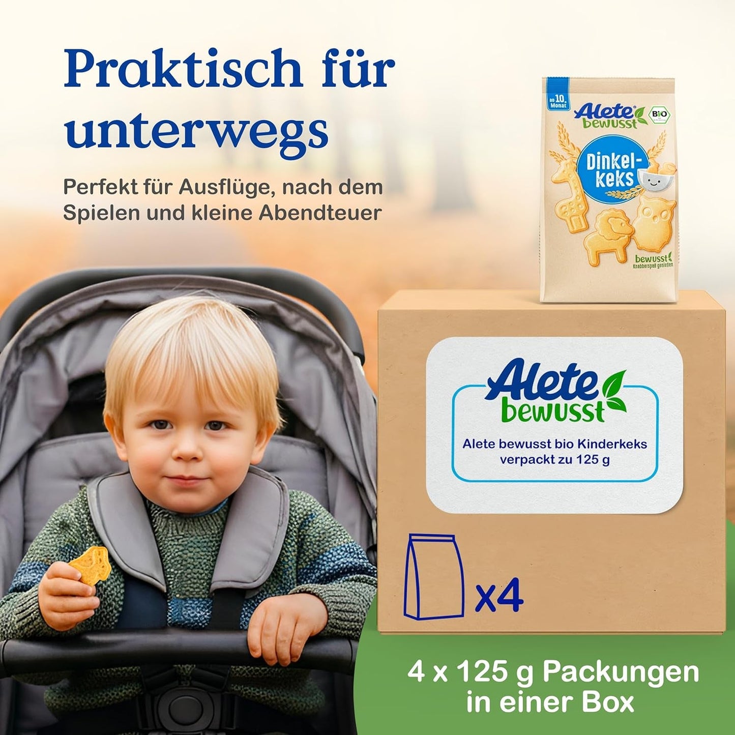 Alete Organic Crunchy Biscuits with Alac (4 x 125g) - Crunchy Alac Biscuits dla niemowląt, bez oleju palmowego, od 10 miesiąca