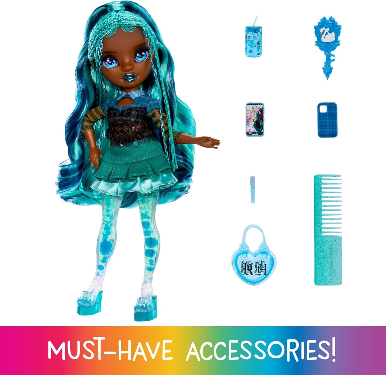 Lalka Rainbow High Sparkle & Shine - Misty - 28 cm Modna lalka z turkusowymi włosami i magicznymi bąbelkami Stojąca Kolorowe ubieranie i zabawa Kolekcjonerska dla 4-12 lat