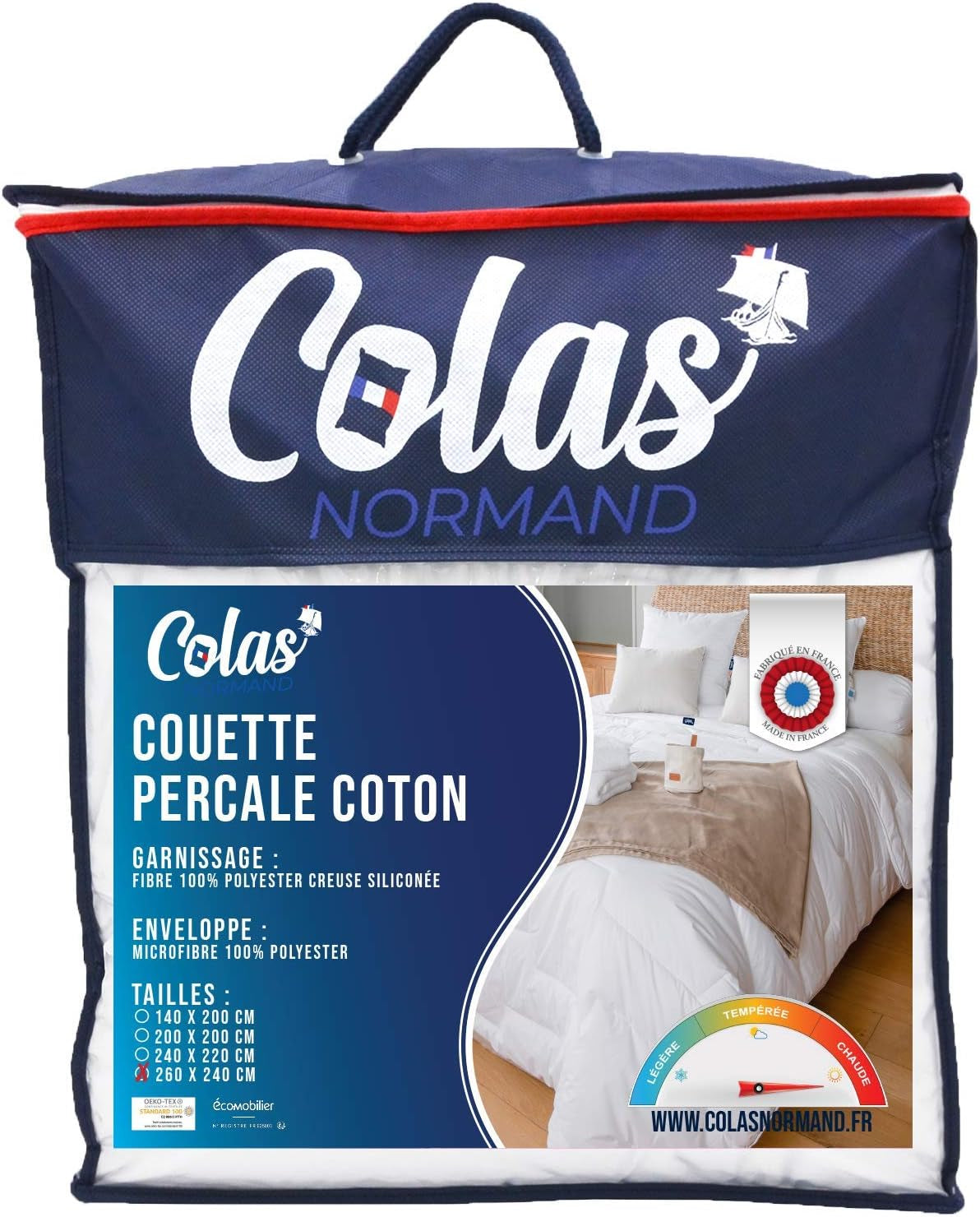 COLAS NORMAND Kołdra z bawełny perkalowej 260 x 240 cm Wysokiej jakości 100% bawełna perkalowa Miękka i wygodna Trwałe delikatne wykończenie Made in France Białe kołdry i kołdry Naty Shop 260X240 cm ciepłe
