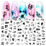 JMEOWIO Nagelsticker Geometria 10 Blatt Nagelaufkleber Selbstklebend Schwarzes Herz Unregelmäßig Geformt Nail Art Naklejka Dekoracja Nageldesign Zubehör
