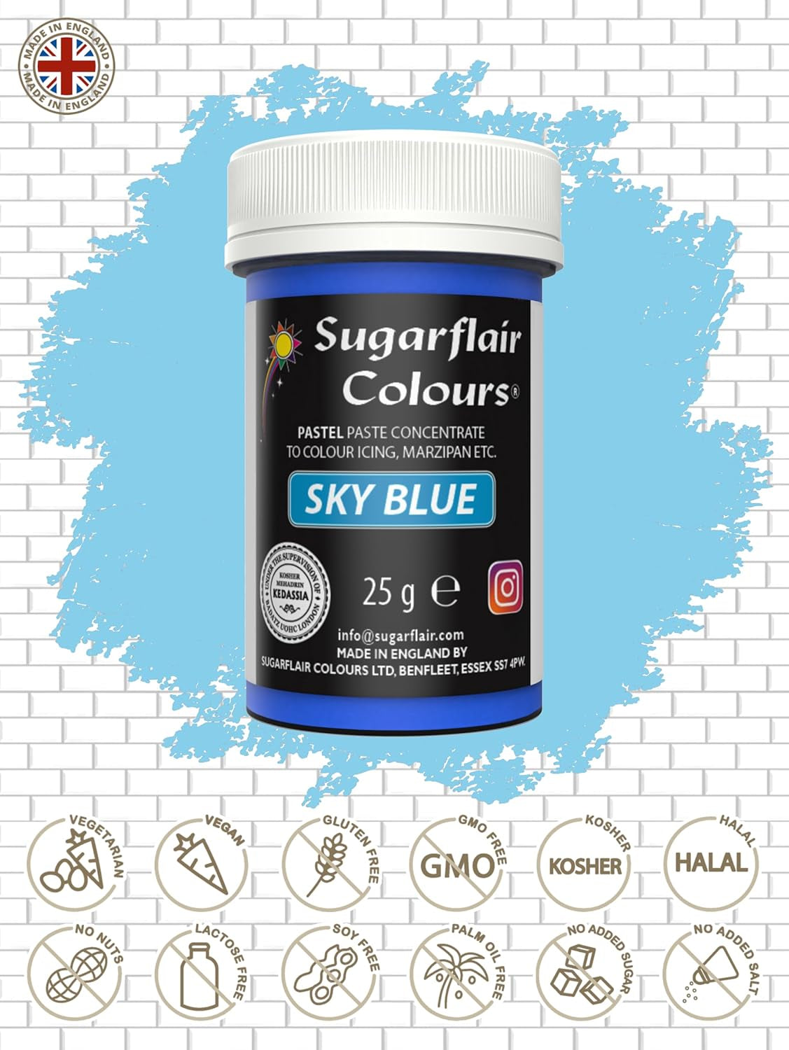 Barwnik spożywczy Sugarflair Paste Pastel Sky Blue, barwnik spożywczy do makaronów, kremówki i marcepanu, skoncentrowane barwniki Spectral - 25 g
