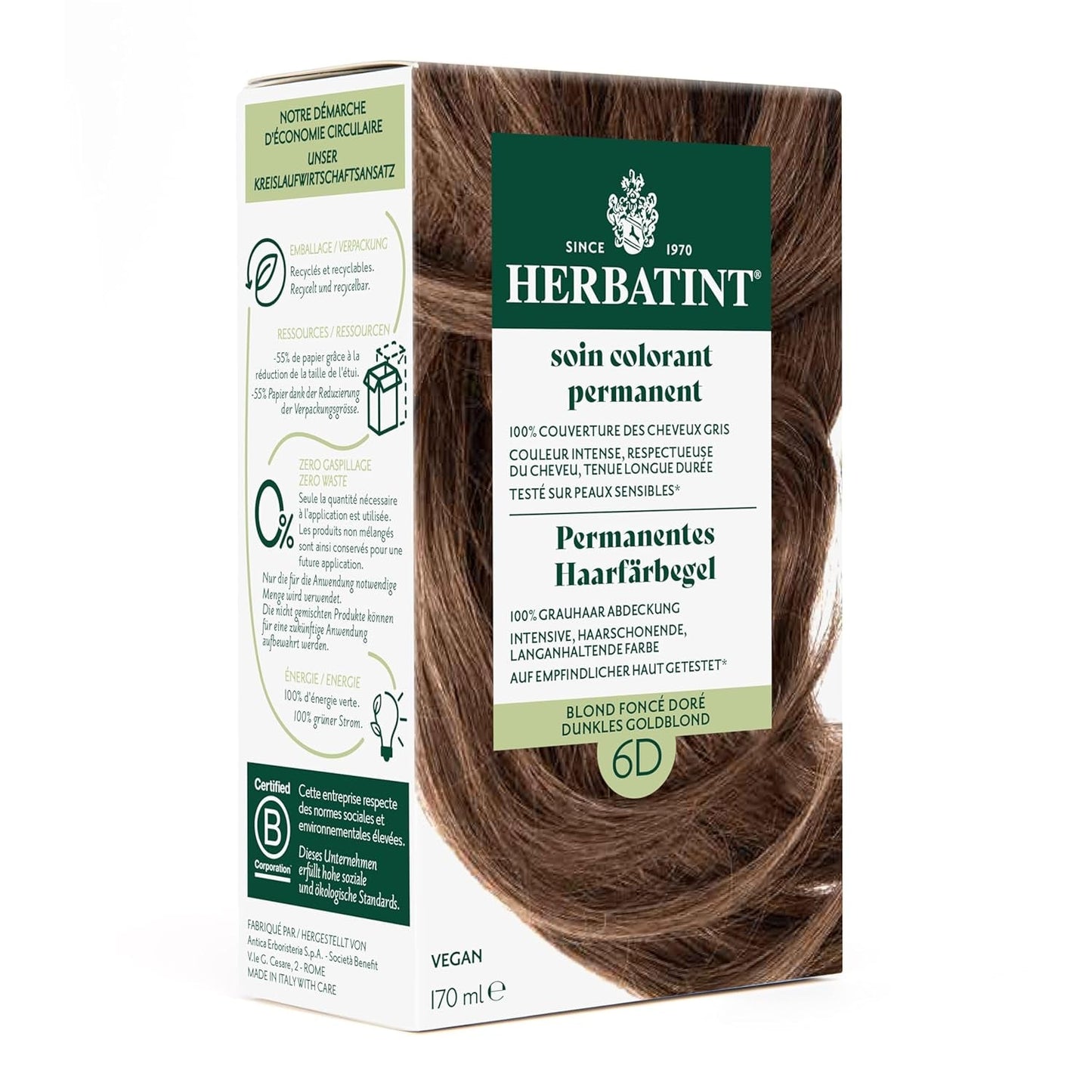 Żel do trwałej farby do włosów 6N Ciemny Blond - 170ml I Bez amoniaku, 100% krycia siwych włosów Testowałem na skórze wrażliwej, z 8 ekstraktami roślinnymi Naty Shop Farba do włosów 6D Ciemny Złoty Blond