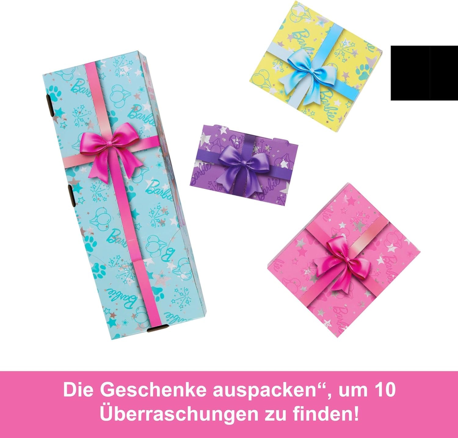 Barbie Party Doll Unboxed i akcesoria Birthday Pet Series 10 Zestaw gwiazdek na imprezę niespodziankę, w tym efekt zmiany koloru i dekoracje na ciasto JFG72