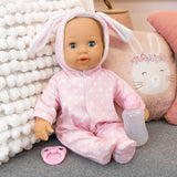 Bayer Design 93822AA Babypuppe Anna, sricht 24 Babylaute, weicher Körper, Schlafaugen, Schnuller, Flasche, 38 cm, różowy, mały