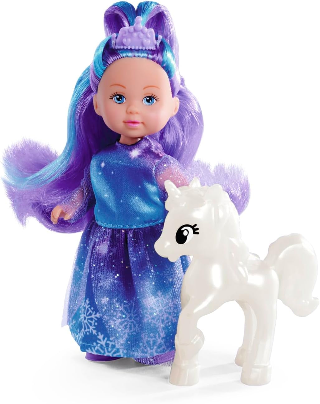 Lalka Simba Evi Księżniczka Fantasy of Love w bajkowej sukience z błyszczącym jednorożcem 12 cm Lalka do zabawy, wiek 3+