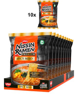Nissin Ramen Premium - Miso Spicy 10 sztuk makaronu błyskawicznego suszonego na powietrzu w stylu japońskim do ramenu „w stylu restauracyjnym” o lekko pikantnym smaku płatków miso i wakame (10 x 90,7g)