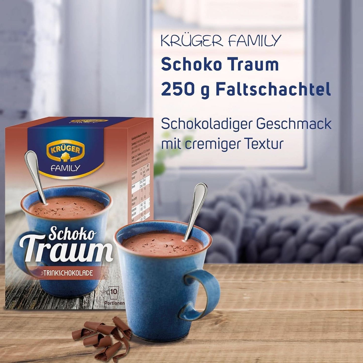 KRÜGER Family, Kakao w proszku do gorącej czekolady, 8 pudełek x 10 saszetek, 8 x 250 gramów Kakao i gorąca czekolada Naty Shop