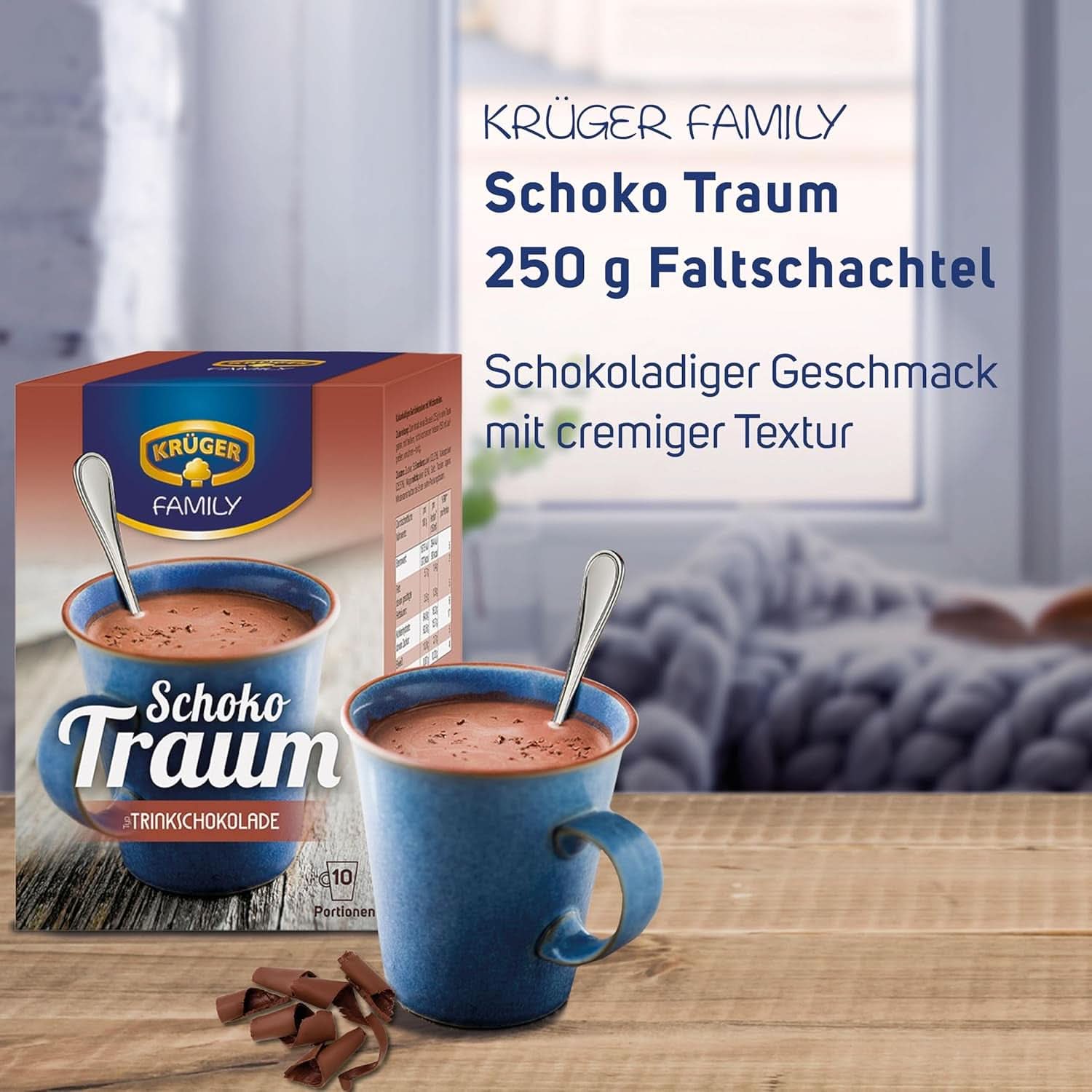 KRÜGER Family, Kakao w proszku do gorącej czekolady, 8 pudełek x 10 saszetek, 8 x 250 gramów Kakao i gorąca czekolada Naty Shop
