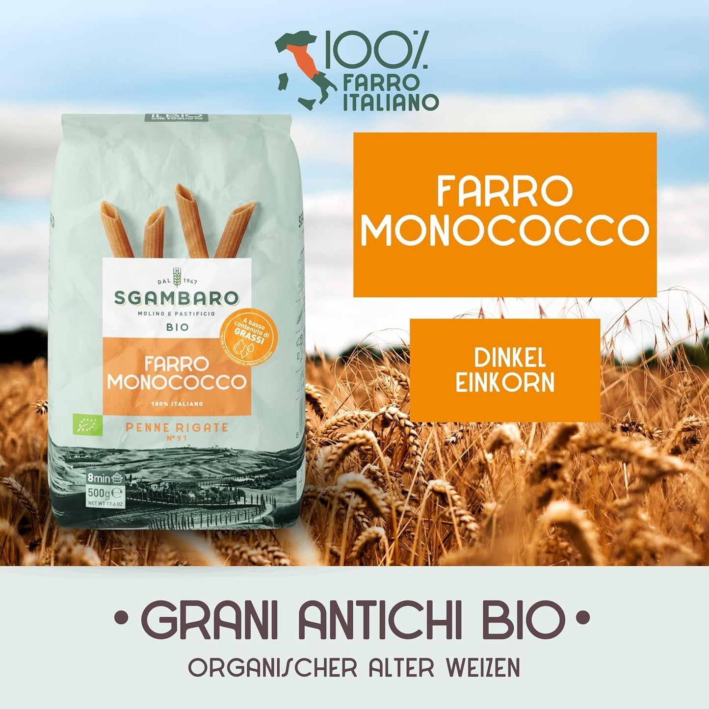 Organiczny makaron Penne Rigate N.91 - 500g Niskotłuszczowy makaron pszenny - Źródło błonnika i białka