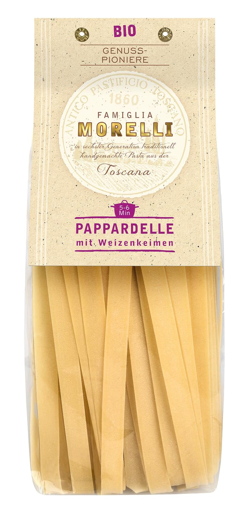 BioGourmet Pappardelle z kiełkami pszenicy - Organiczny szeroki makaron do gulaszu i sosów - z dodatkowymi składnikami odżywczymi | 500 g Organiczne i wegańskie